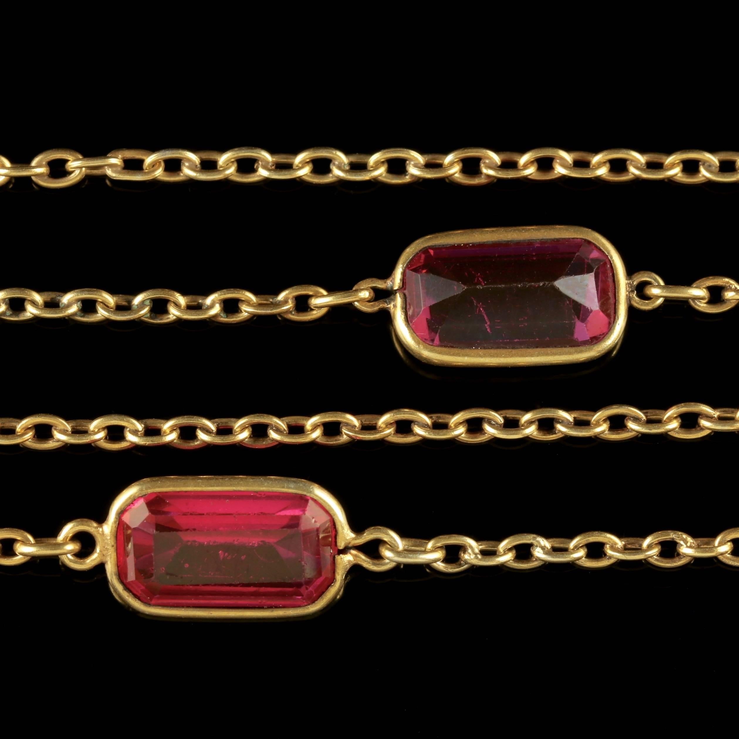 Antique Victorian Guard Chain Pink Paste Necklace, circa 1900 In Excellent Condition For Sale In Lancaster, Lancashire