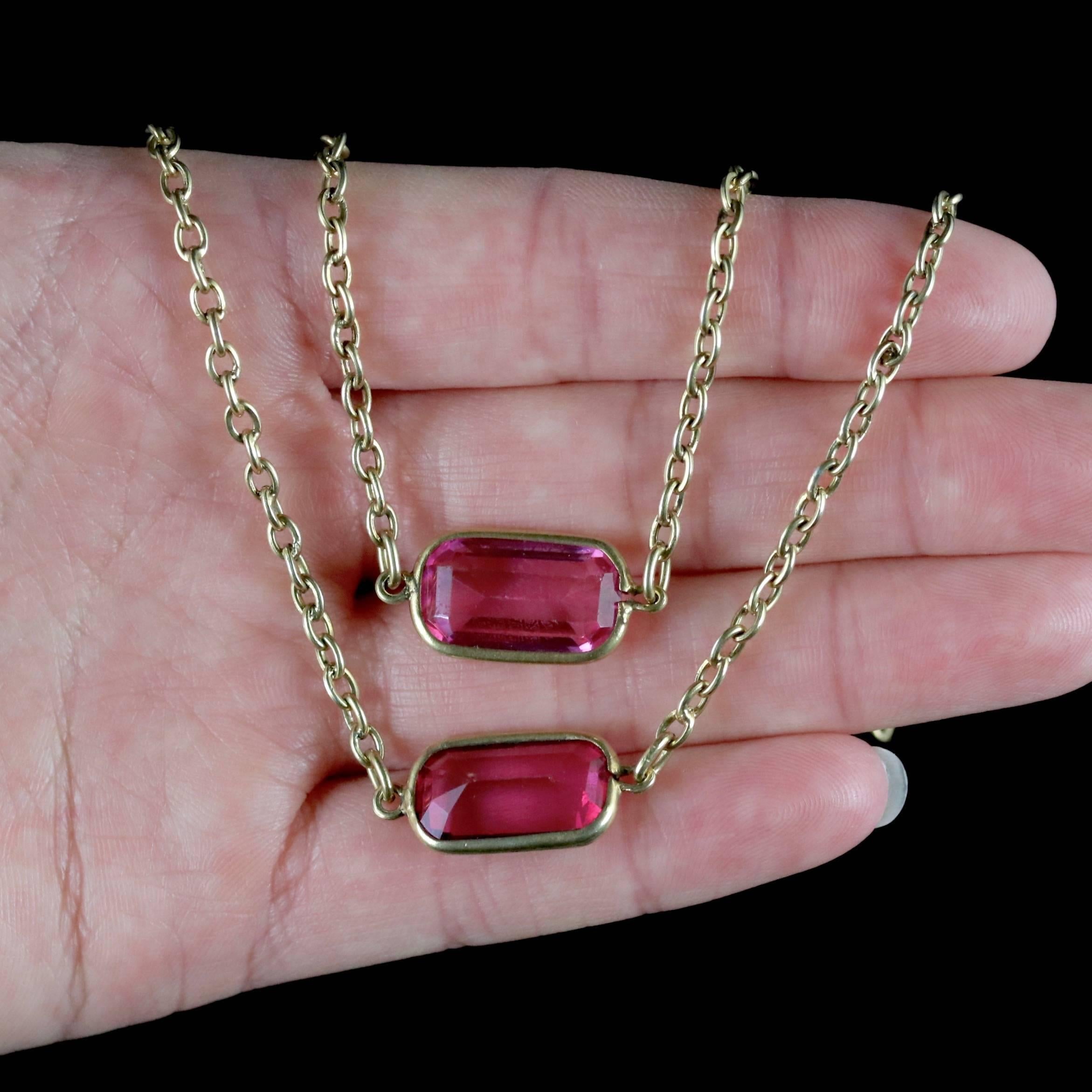 Antique Victorian Guard Chain Pink Paste Necklace, circa 1900 For Sale 2