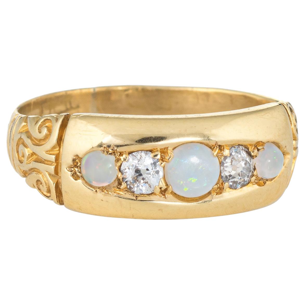 Antique Victorian Gypsy Ring Opal Diamond 18 Karat Gold Vintage Fine Jewelry