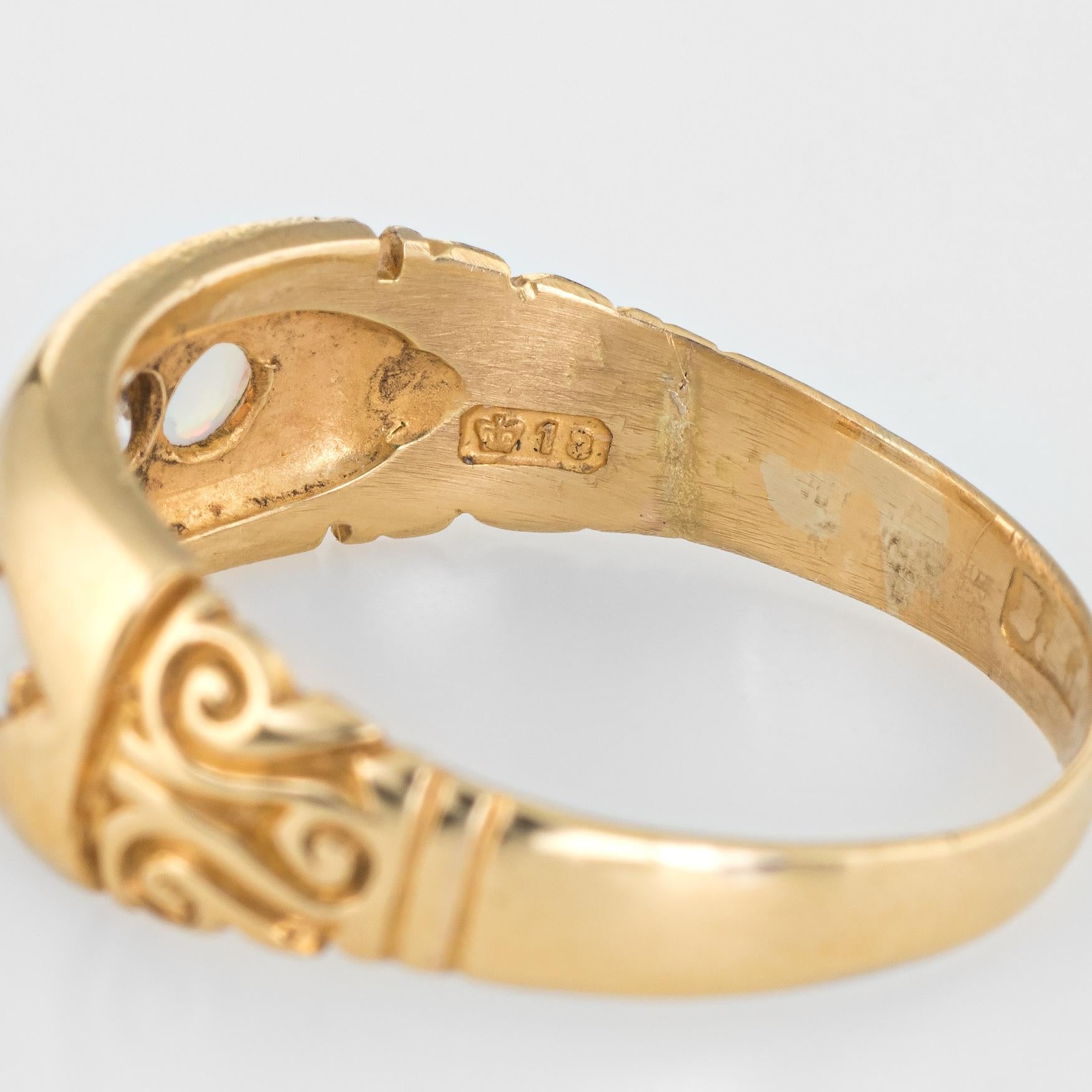 Antique Victorian Gypsy Ring Opal Diamond 18 Karat Gold Vintage Fine Jewelry 3