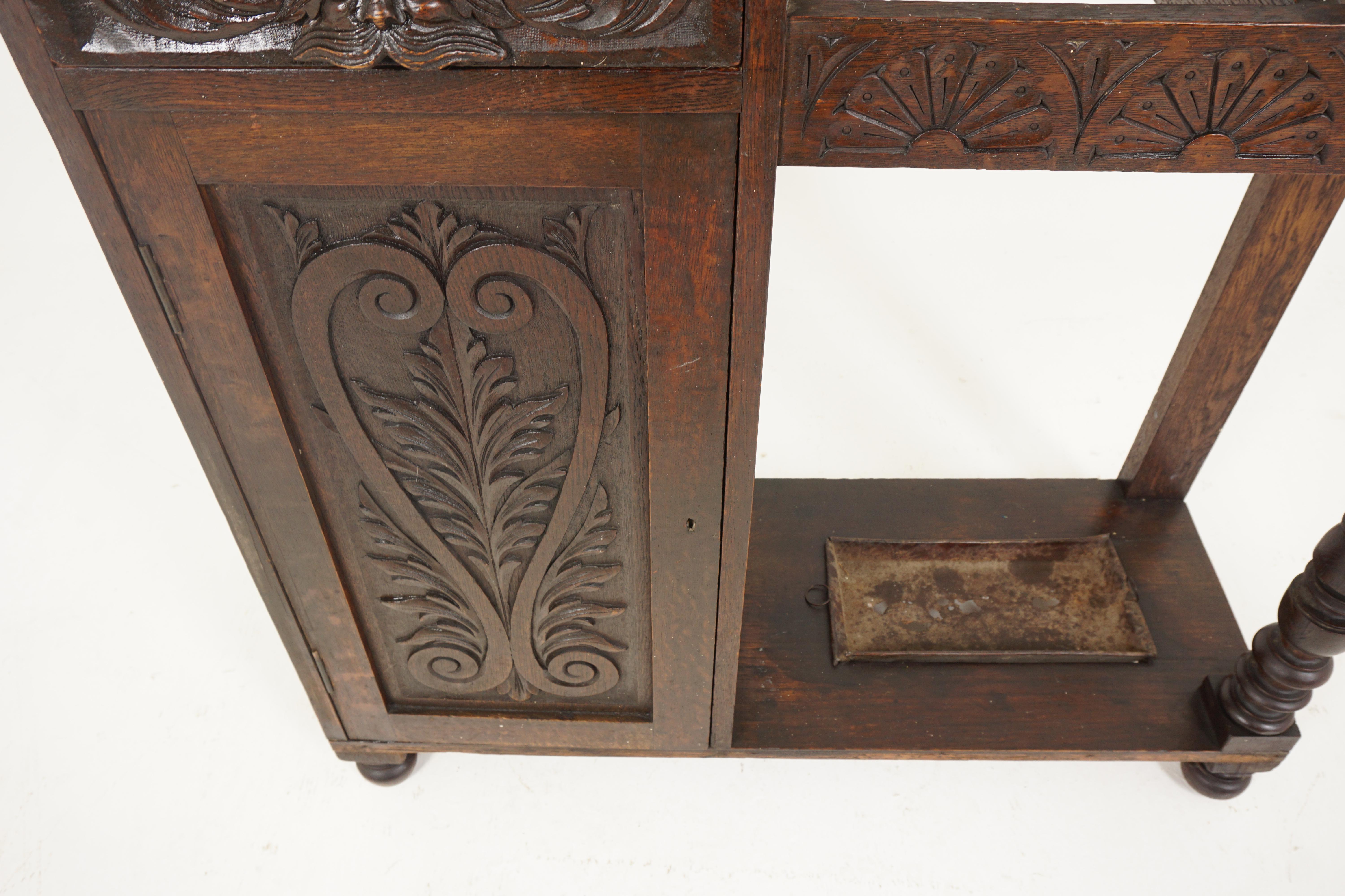 Late 19th Century Antique Victorian Hall Stand, Carved Oak, 