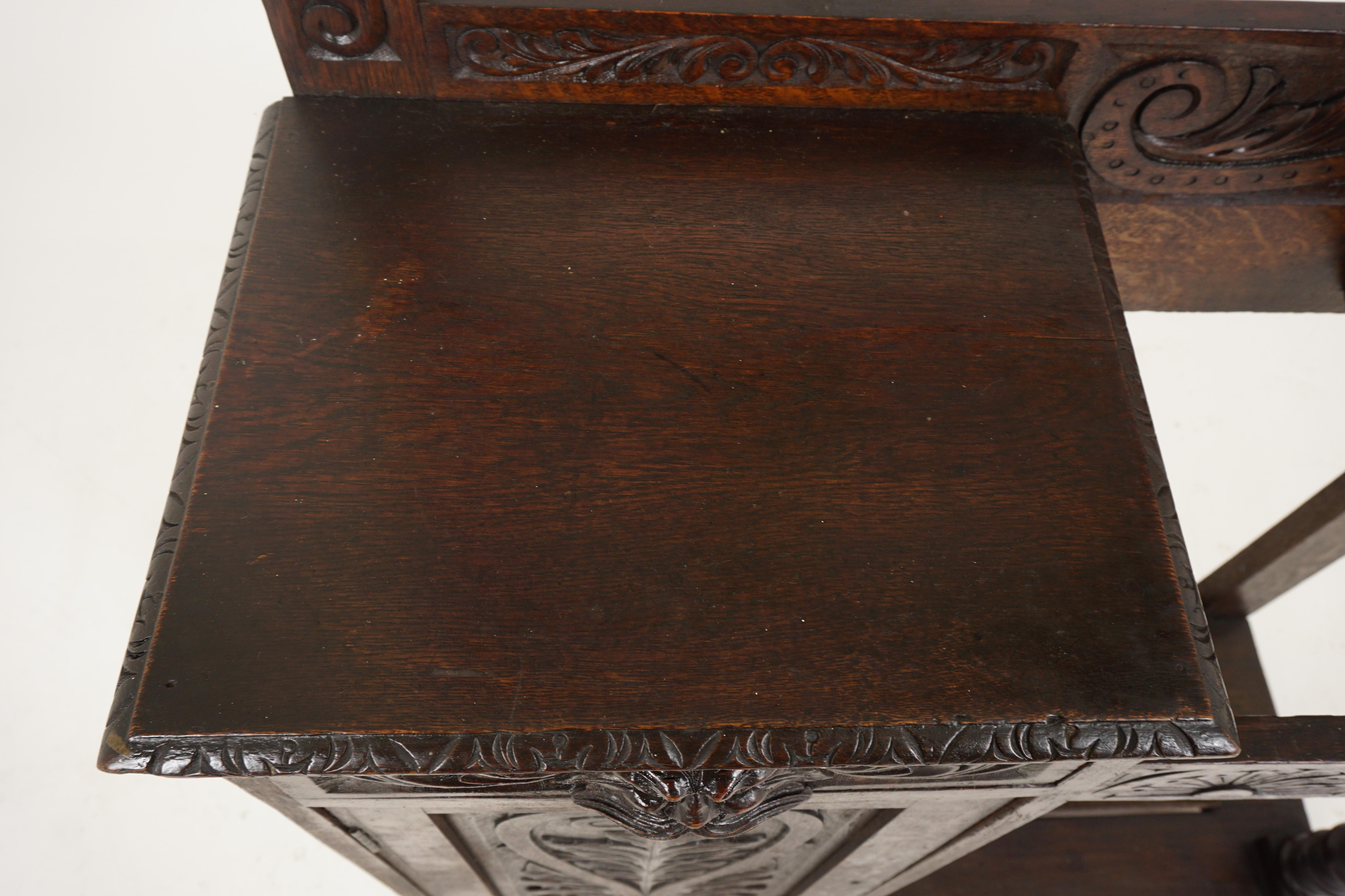 Antique Victorian Hall Stand, Carved Oak, 