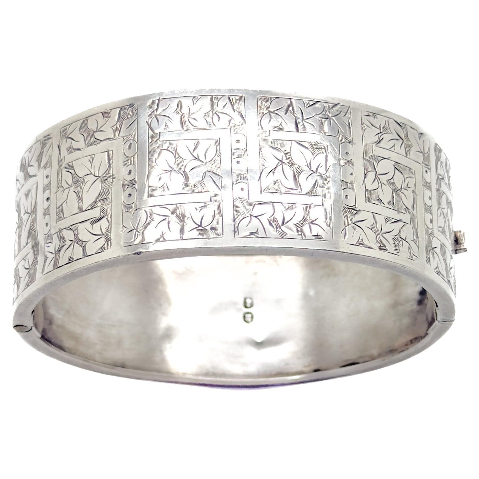 Antique Victorian Hallmarked Silver Ivy Leaf Bangle 1884