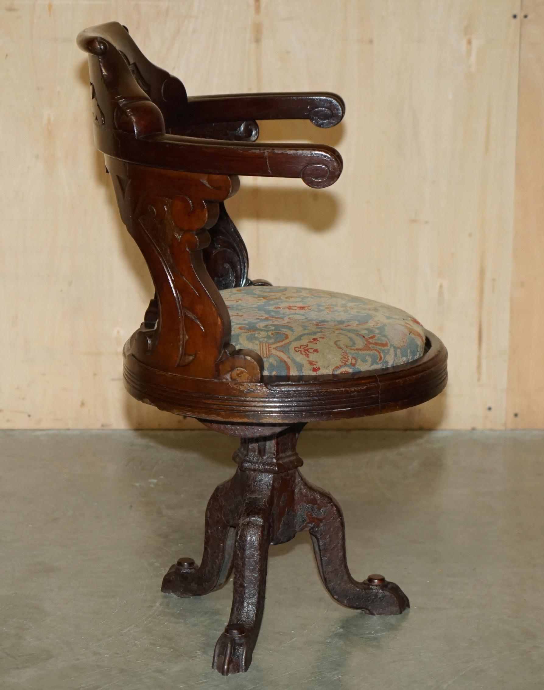 ANTIQUE FAUTEUIL DE TABLE VICTORIEN EN BOIS DUR, CARACTERE DE CAPITAINES DE BATEAU EN FER FORGE, TIRÉ A LA MAIN en vente 3