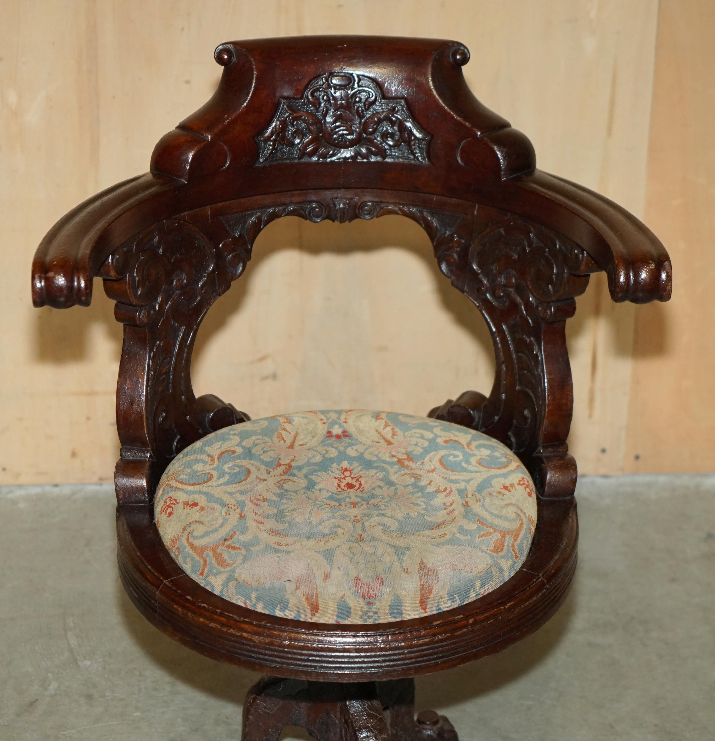 Début de l'époque victorienne ANTIQUE FAUTEUIL DE TABLE VICTORIEN EN BOIS DUR, CARACTERE DE CAPITAINES DE BATEAU EN FER FORGE, TIRÉ A LA MAIN en vente