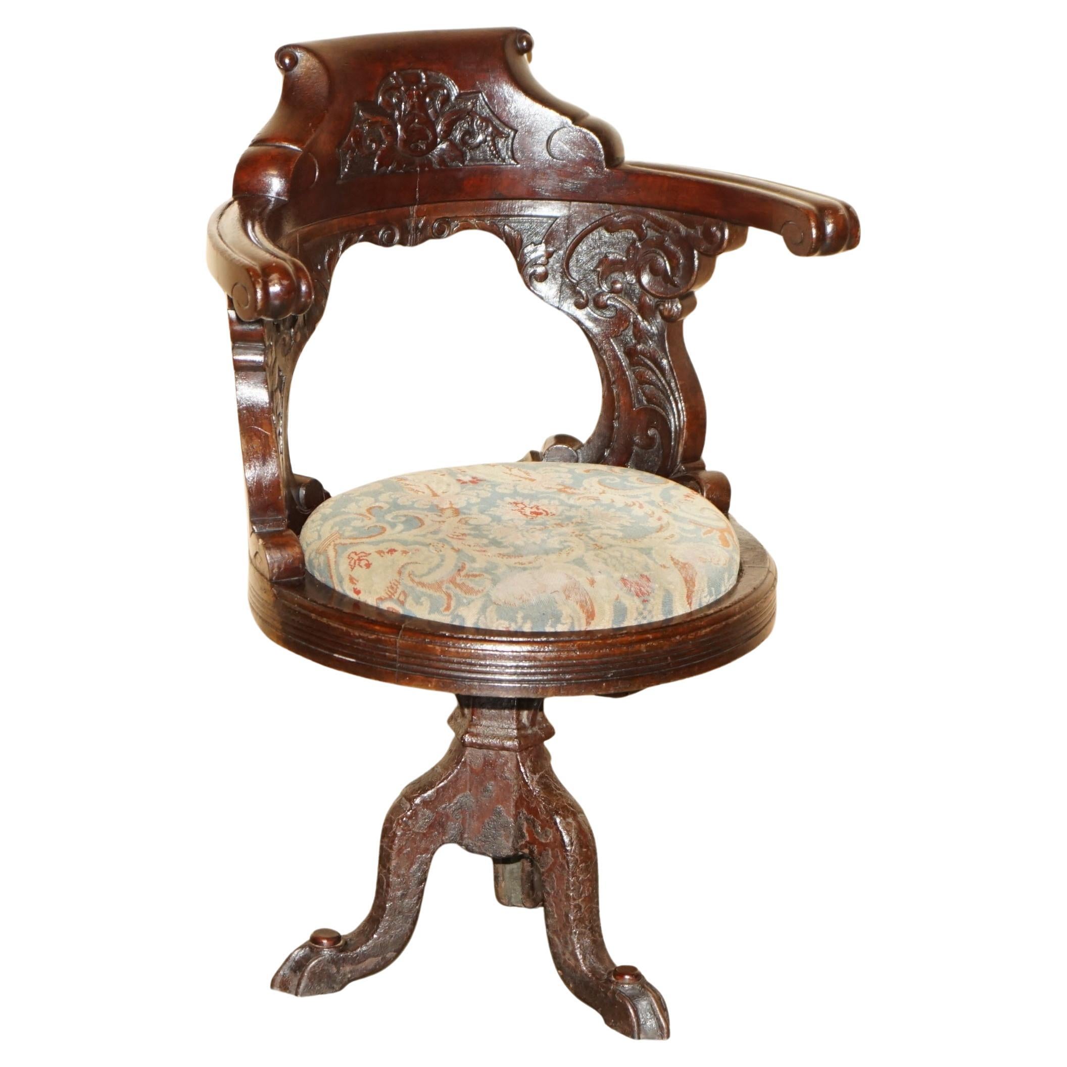 ANTIQUE FAUTEUIL DE TABLE VICTORIEN EN BOIS DUR, CARACTERE DE CAPITAINES DE BATEAU EN FER FORGE, TIRÉ A LA MAIN en vente