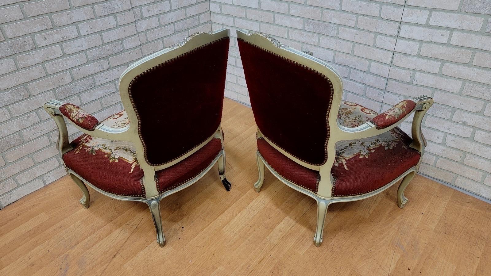 Antique Victorian Hand Carved Parlor Armchairs with Original Needlepoint 5