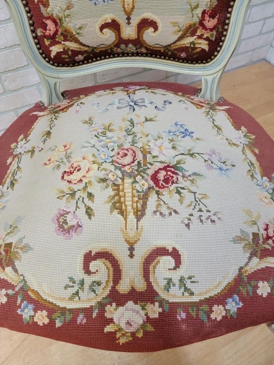 Late 19th Century Antique Victorian Hand Carved Parlor Armchairs with Original Needlepoint