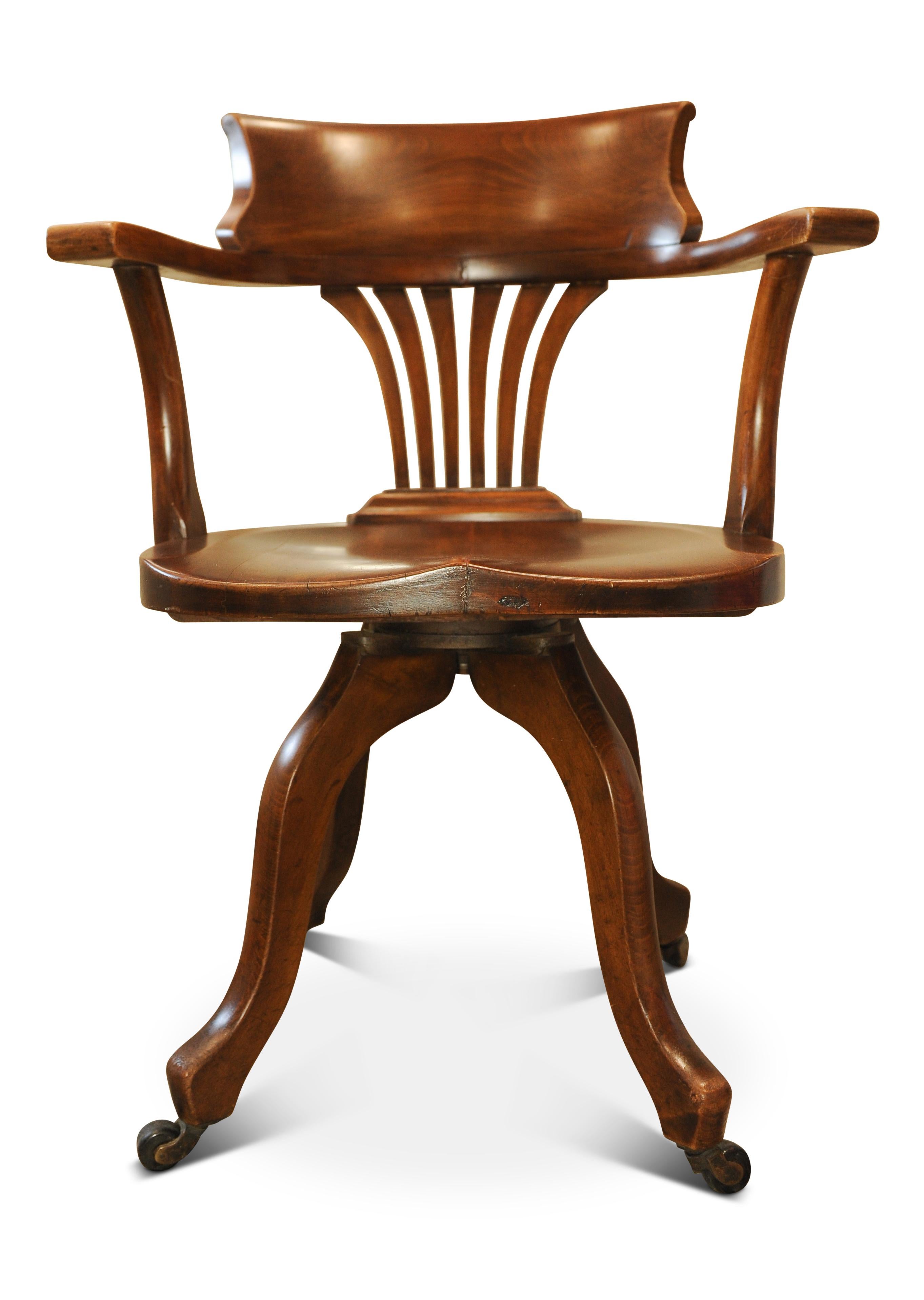 Silla de escritorio giratoria de caoba antigua victoriana hecha a mano Victoriano tardío en venta