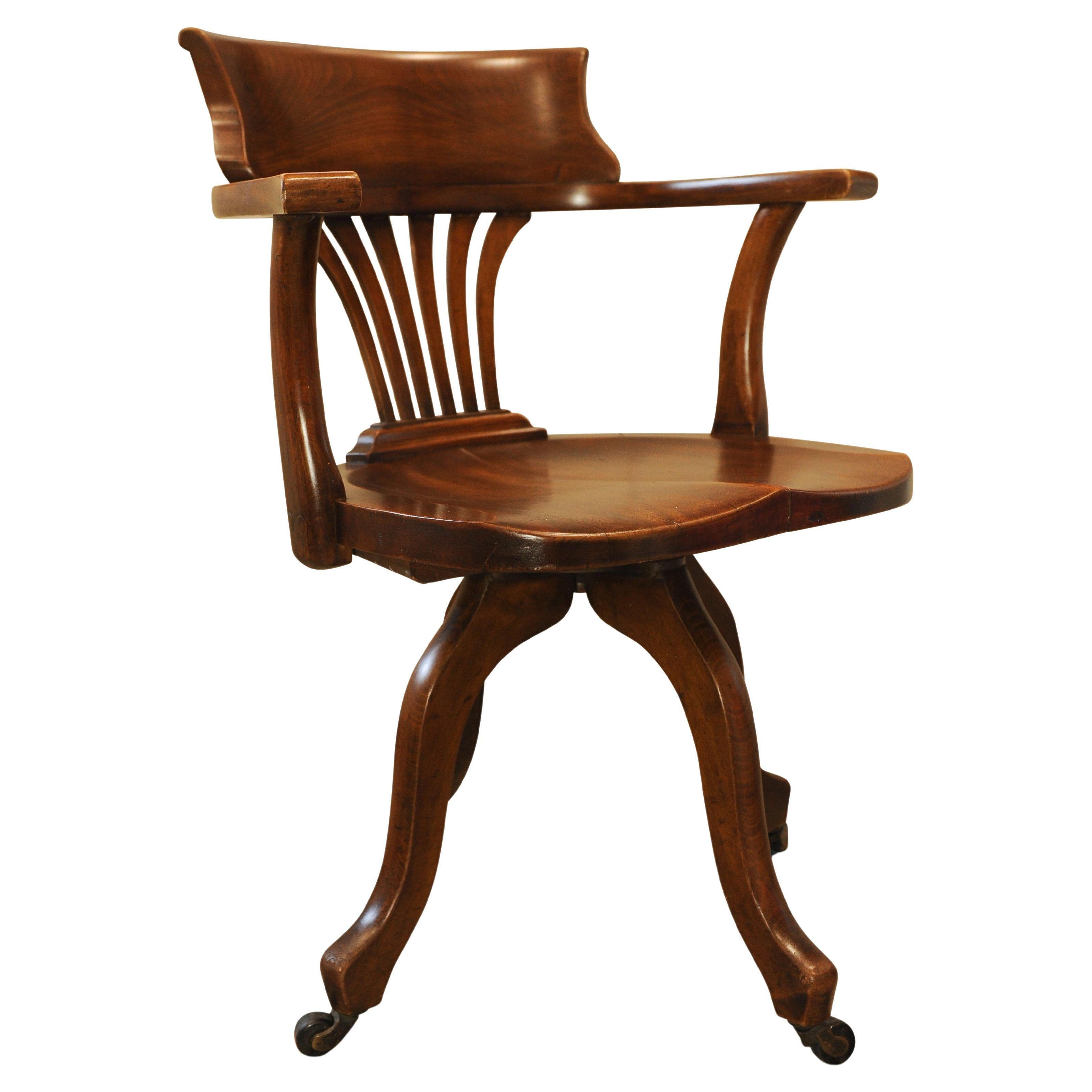 Silla de escritorio giratoria de caoba antigua victoriana hecha a mano