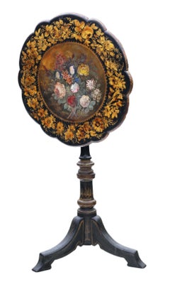 Antique Victorian Hand Decorated Papier Mache Tilt Top Tea Supper Wine Table