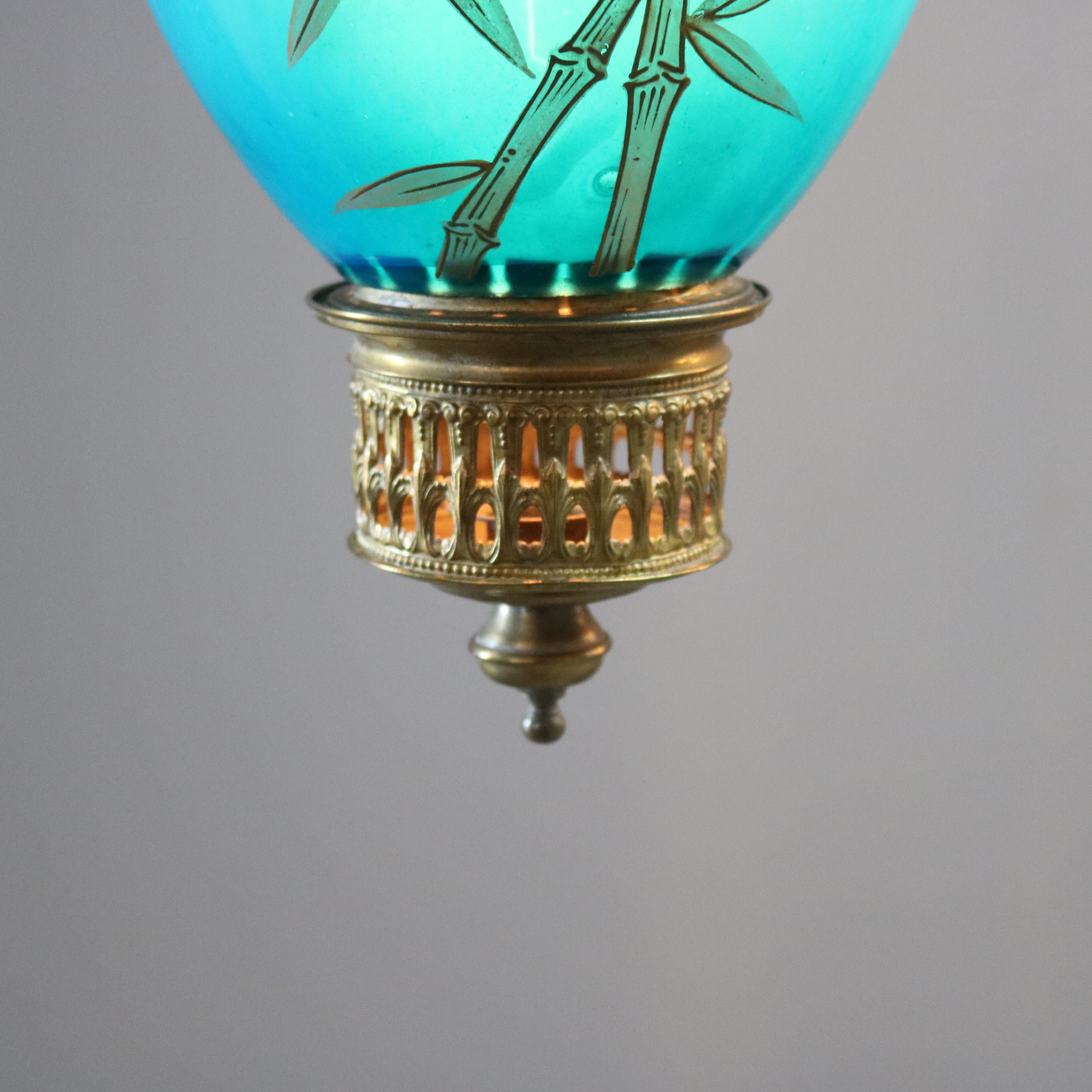 High Victorian Antique Victorian Hand Gilt Art Glass Pendant Light, circa 1890