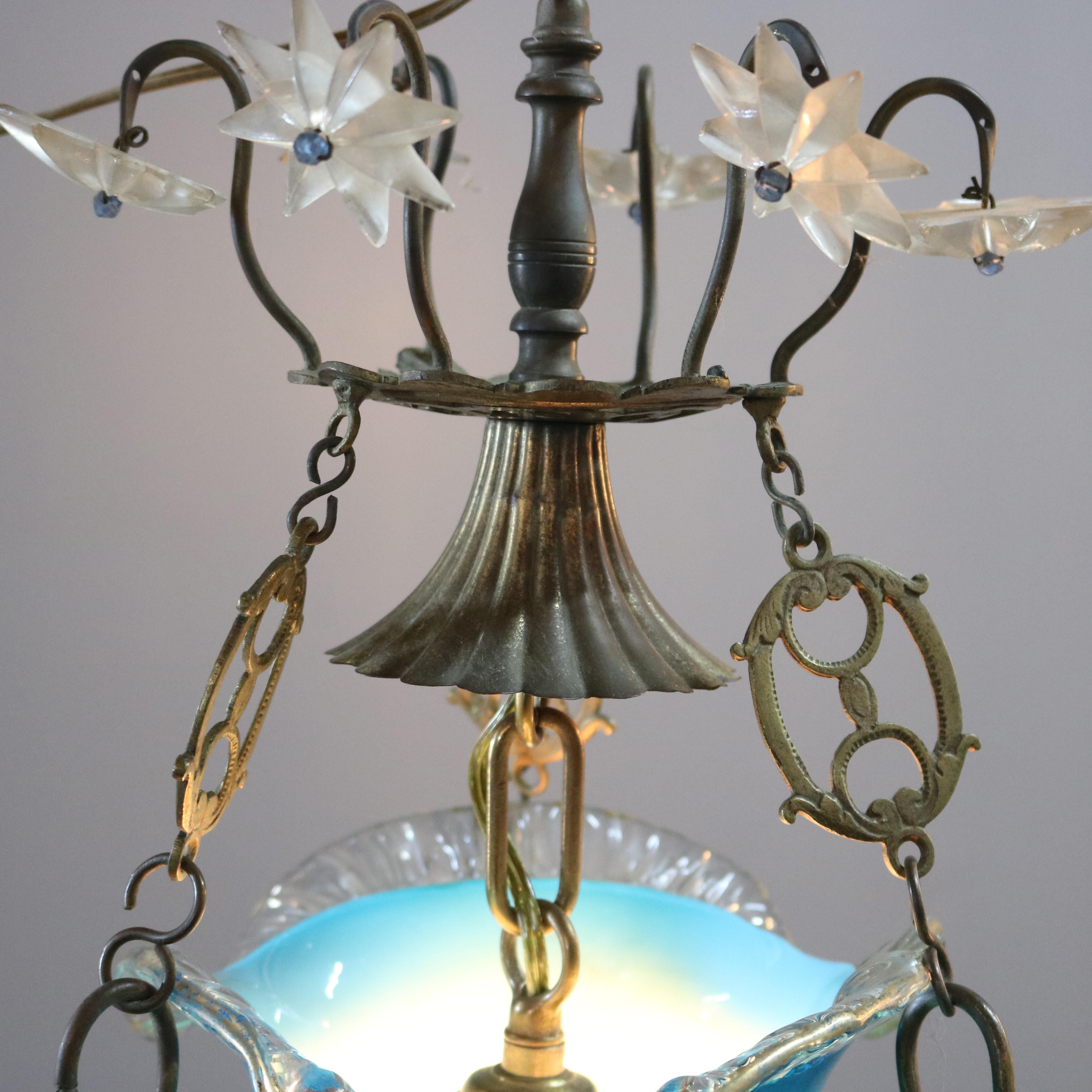 Antique Victorian Hand Gilt Art Glass Pendant Light, circa 1890 In Good Condition In Big Flats, NY
