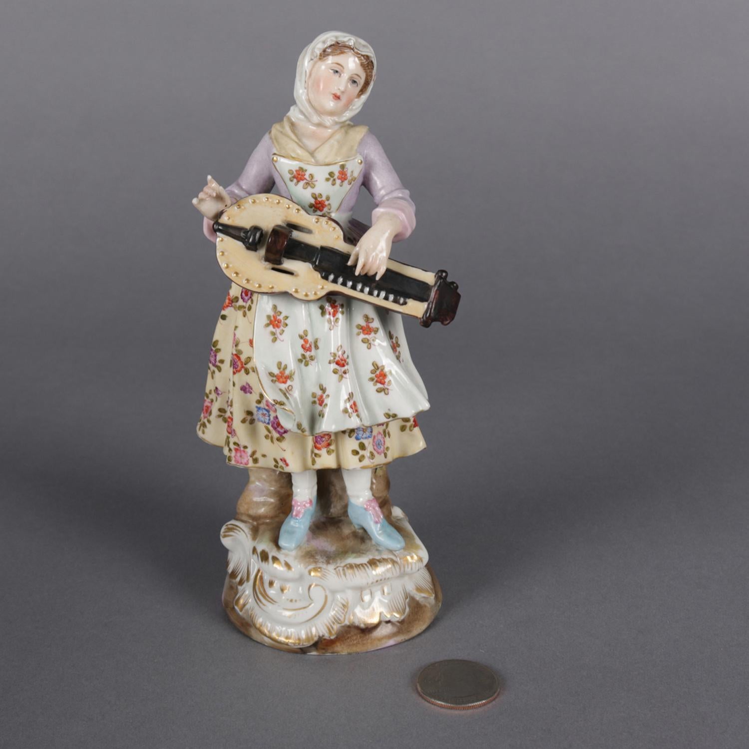 Porcelain Antique Victorian Hand Painted and Gilt Chelsea School Figure of Musician