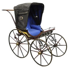 Antique Victorian Hand Painted Baby Carriage Buggy Stroller with Wooden Wheels