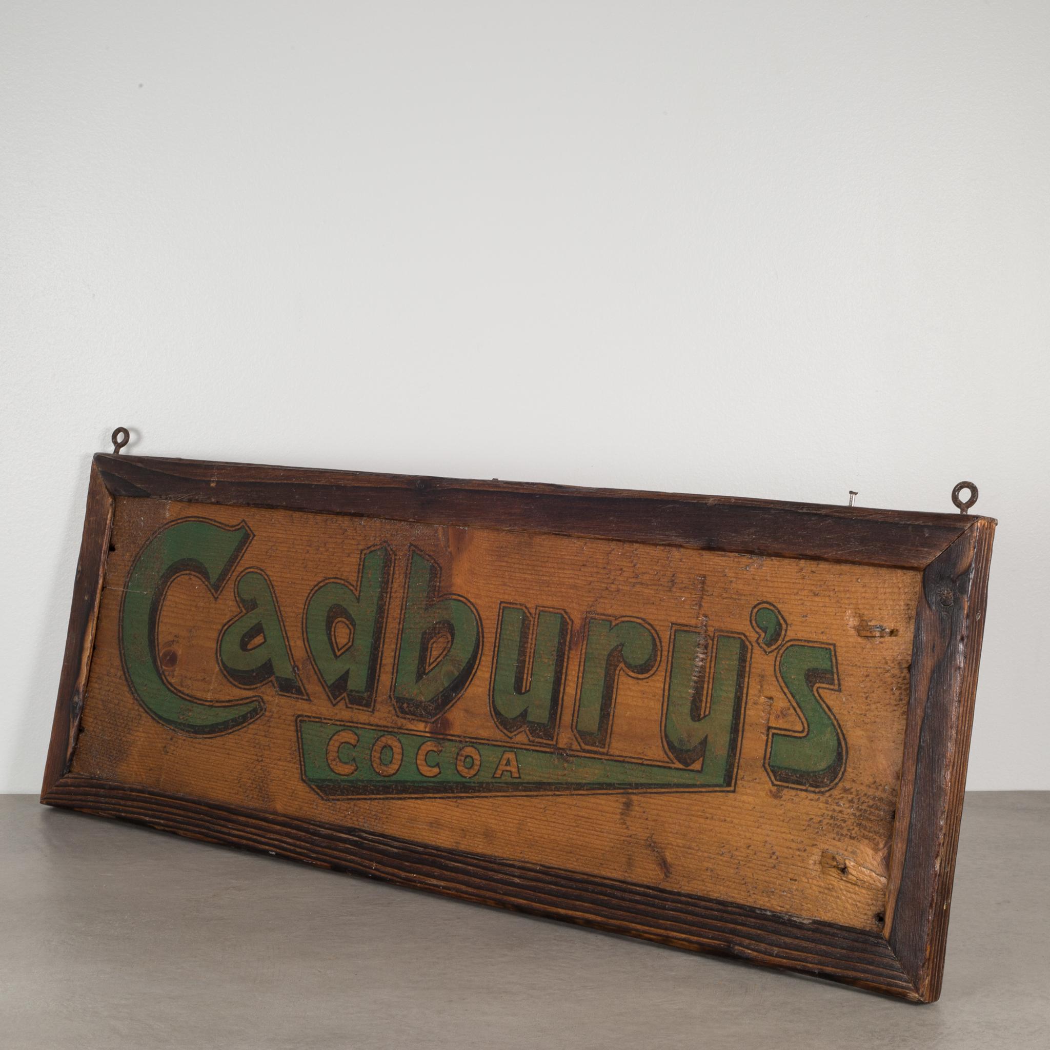 About

This is a rare original wooden Victorian Cadbury's Cocoa framed advertising sign from the UK. This is an early version of the Cadbury's logo dating to the late Victorian era. The wooden panel originates from a large packing crate probably