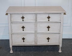 ANTIQUE VICTORIAN HAND PAINTED IVORY WHITE CHEST OF DRAWERS WiTH BRASS HANDLES