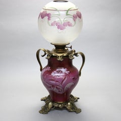 Antique Victorian Hand Painted Kerosene Lamp, Circa 1890