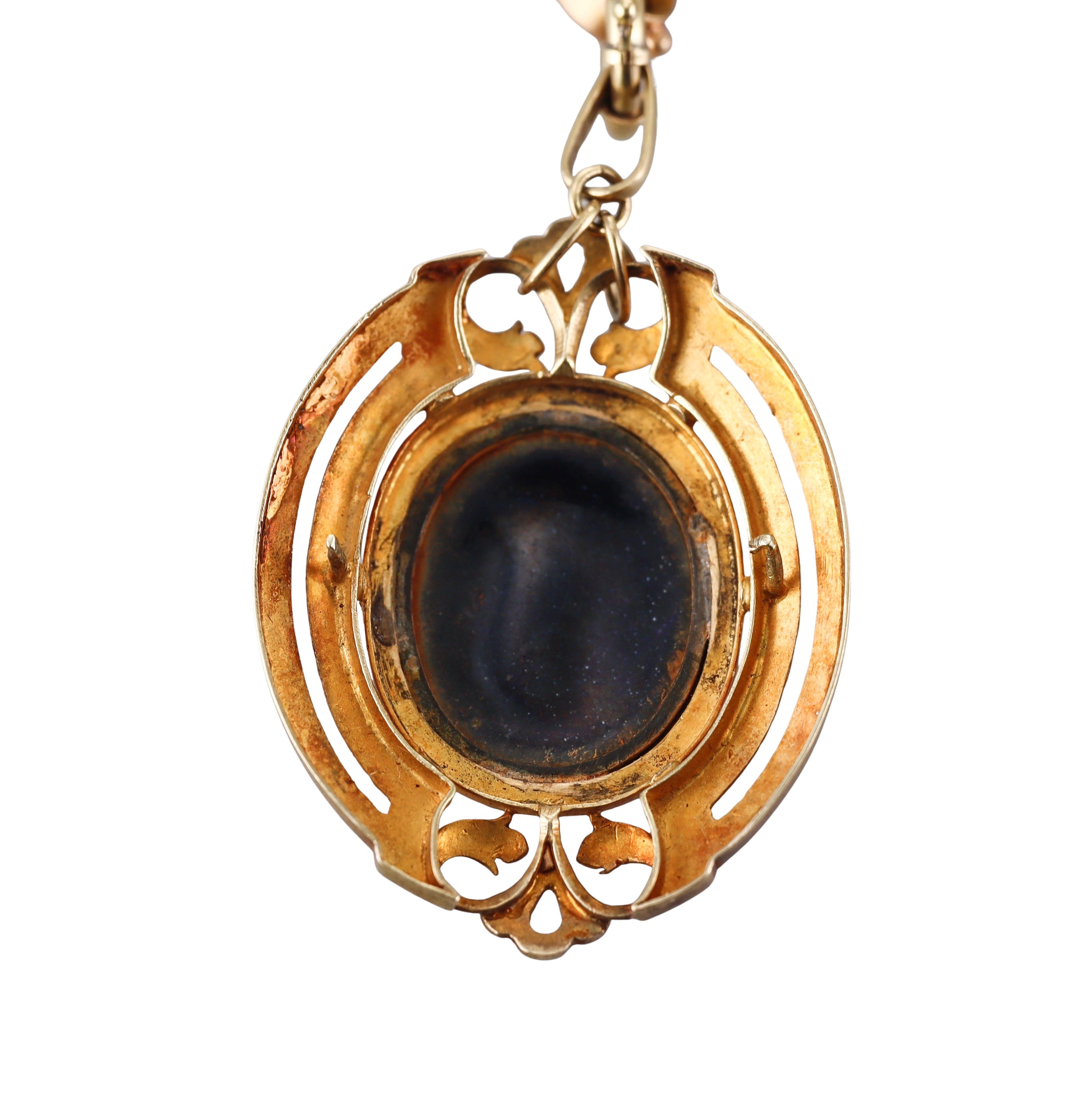Antique Victorian Hand Painted Miniature Portrait Pendant Necklace For Sale 2