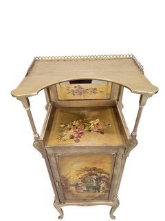 Antique Victorian Hand-Painted Music Cabinet with Brass Gallery and Mirror