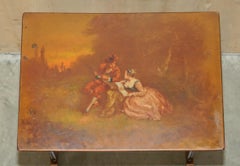 ANTIQUE ViCTORIAN HAND PAINTED NEST OF 4 TABLES DEPICTING ROMANTIC LOVERS SCENES