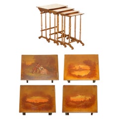 ANTIQUITÉE SAC DE 4 TABLES DÉpicÉE À LA MAIN D'ARTISTES Romantiques ViCTORIAN, PAINTÉ À LA MAIN