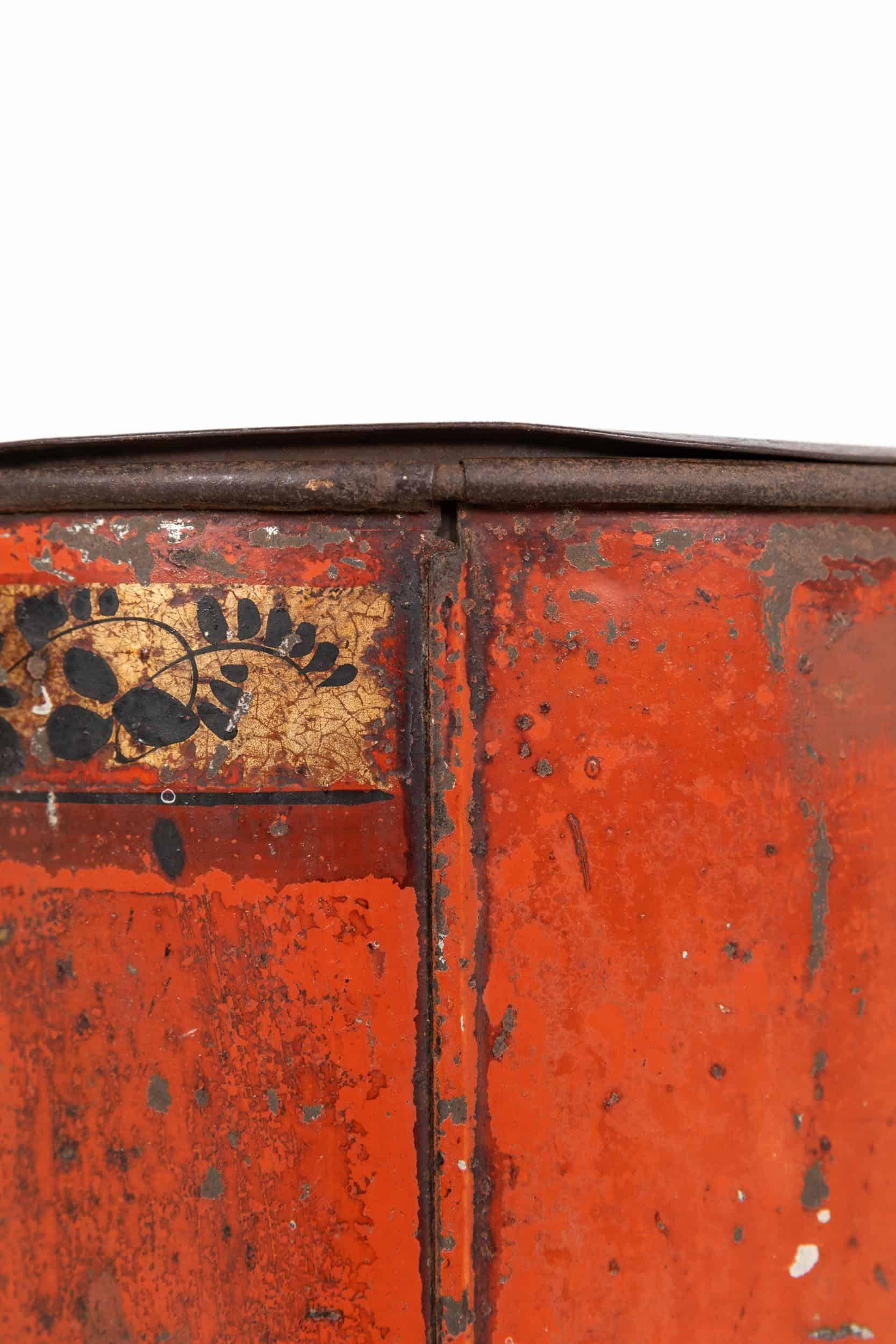 XIXe siècle Antique Victorien 'Patna Rice' Toleware Cannister peint à la main. c.1890. en vente