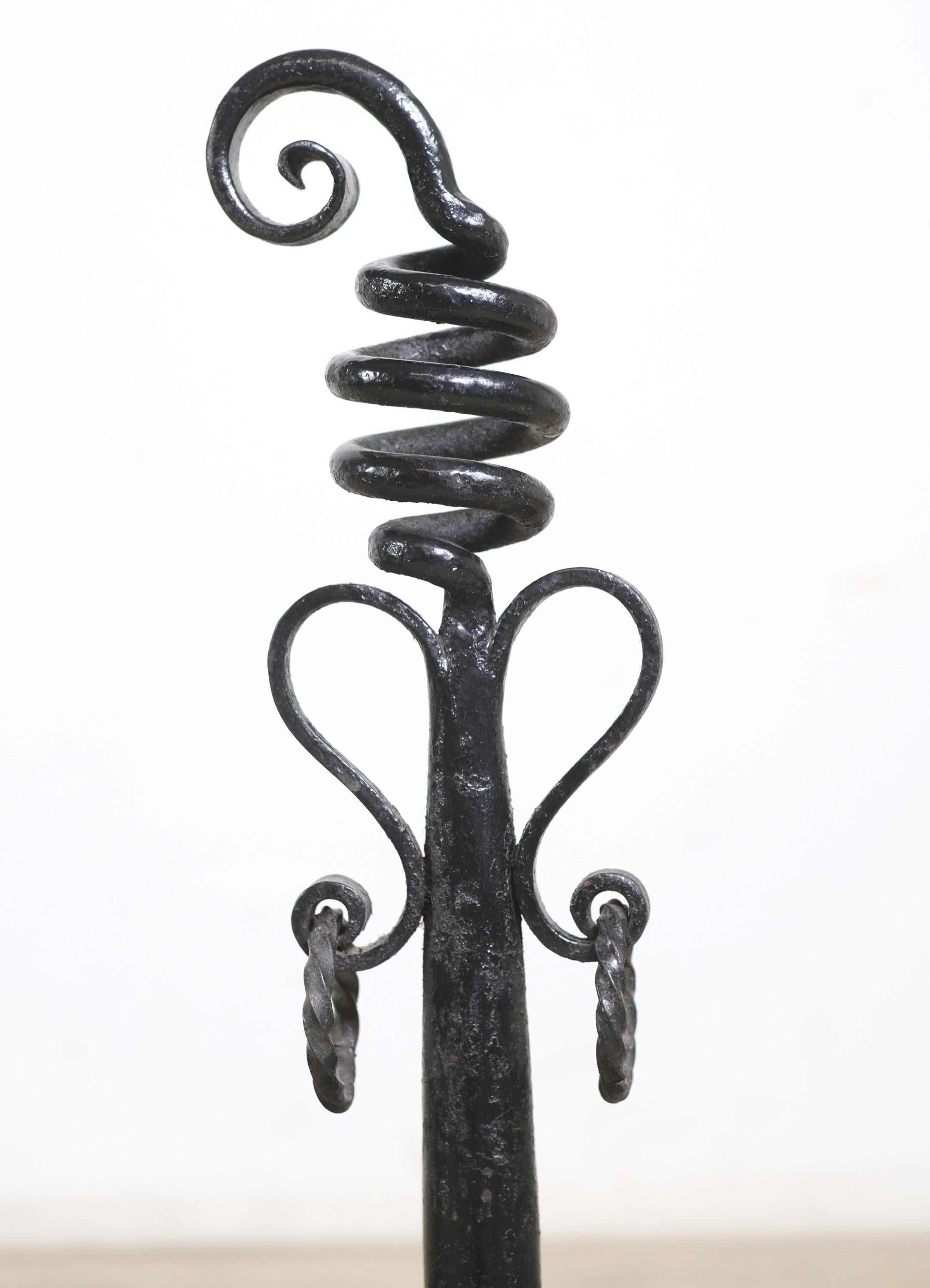 American Antique Victorian Hand Wrought Iron Andirons with Bar