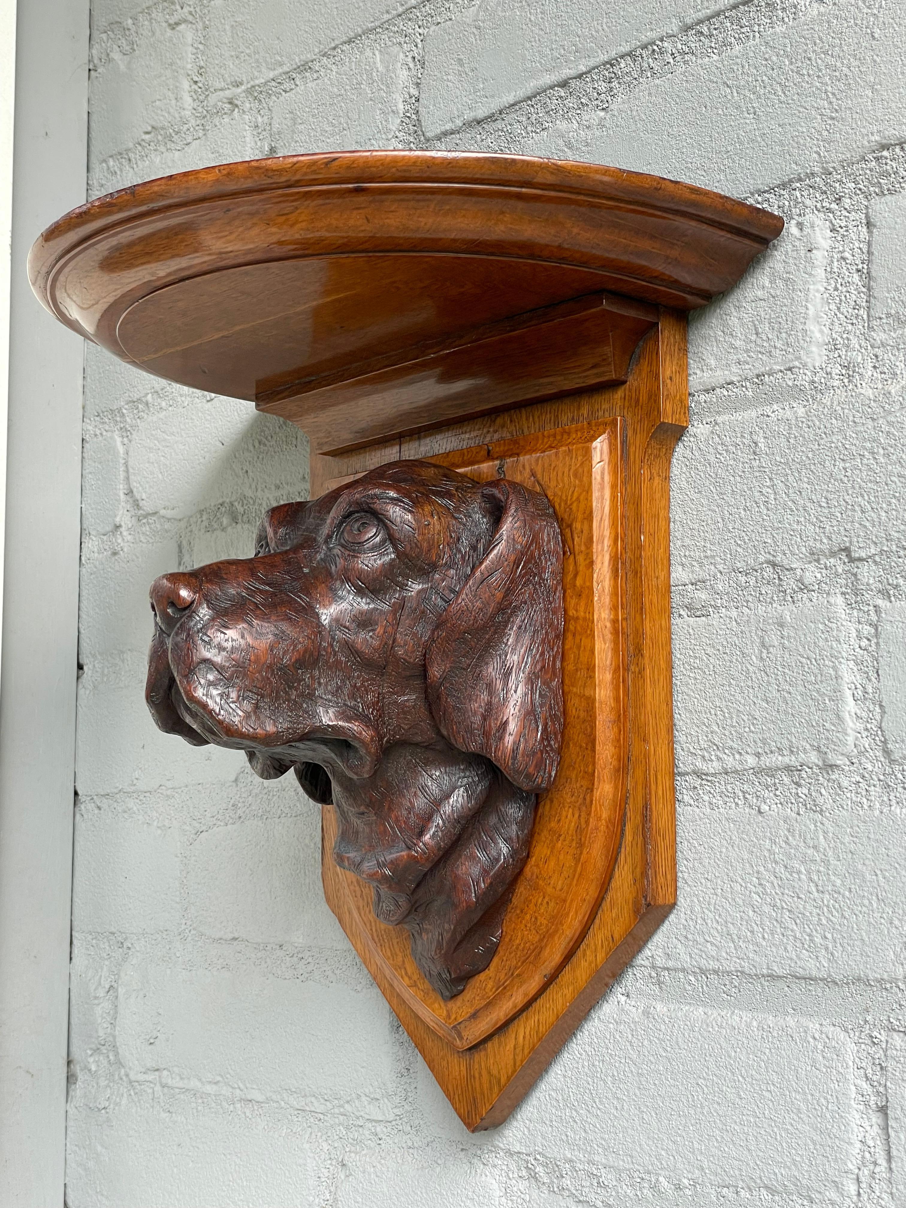 19th Century Antique Victorian Hand Carved Bird Dog Sculpture Wall Bracket By J. Easten 1882