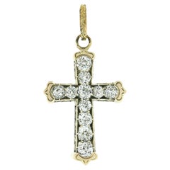 Antique Victorian Handmade 14k Gold 4.25ctw European Diamond Large Cross Pendant