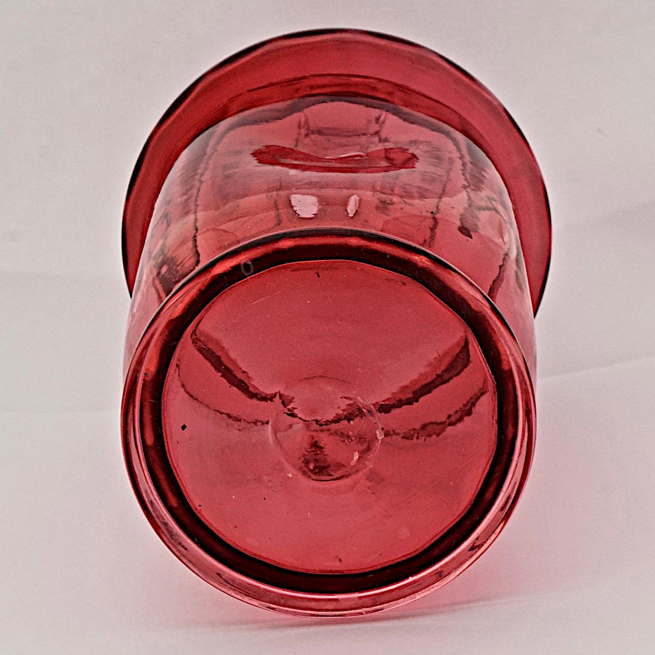 19th Century Antique Victorian Handmade Cranberry Glass Jar For Sale