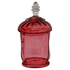 Antique Victorian Handmade Cranberry Glass Jar