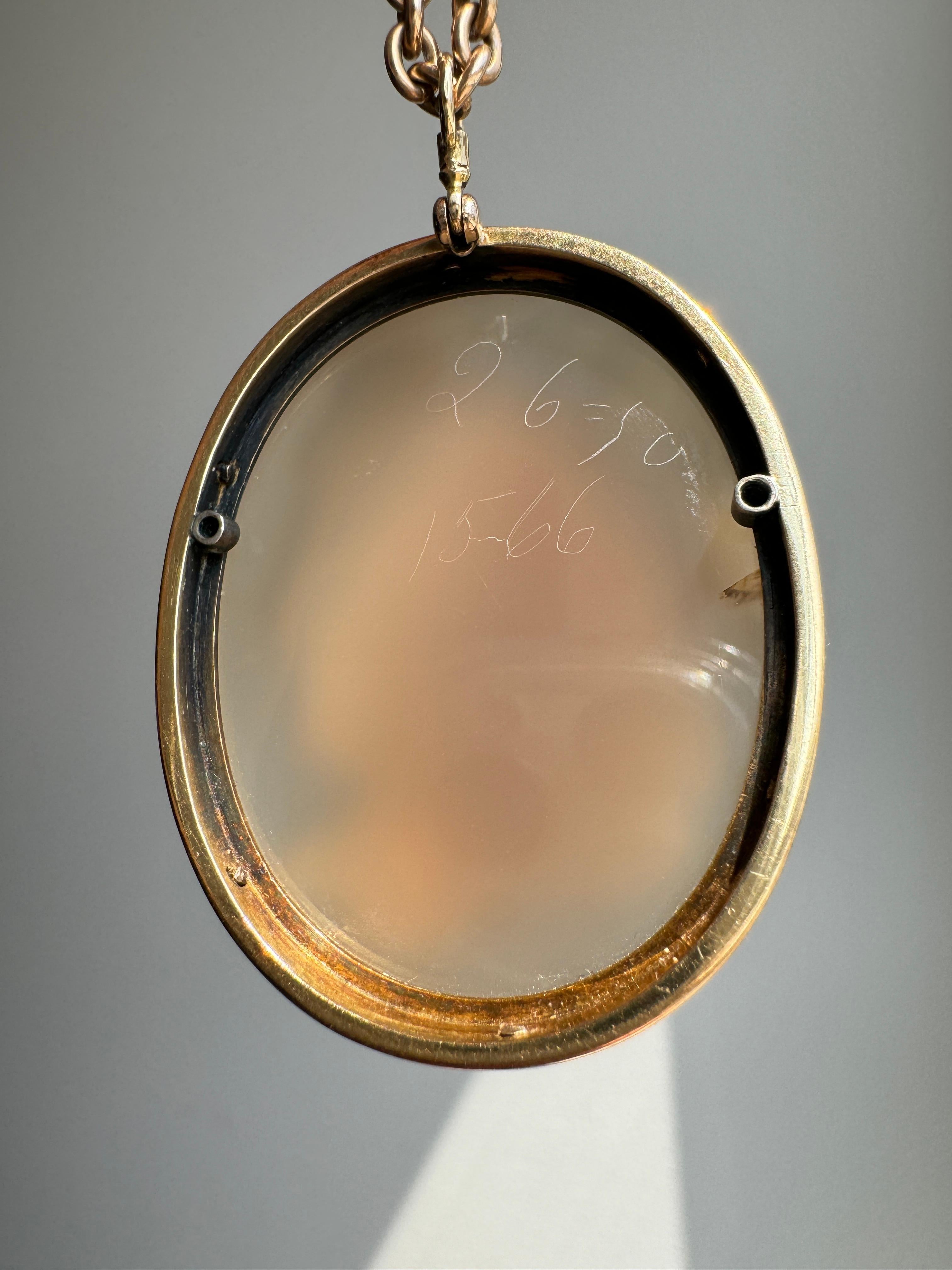 Antique Victorian Hardstone Cameo Pendant of Demeter / Ceres with Rose Cut Diamo In Good Condition For Sale In Hummelstown, PA