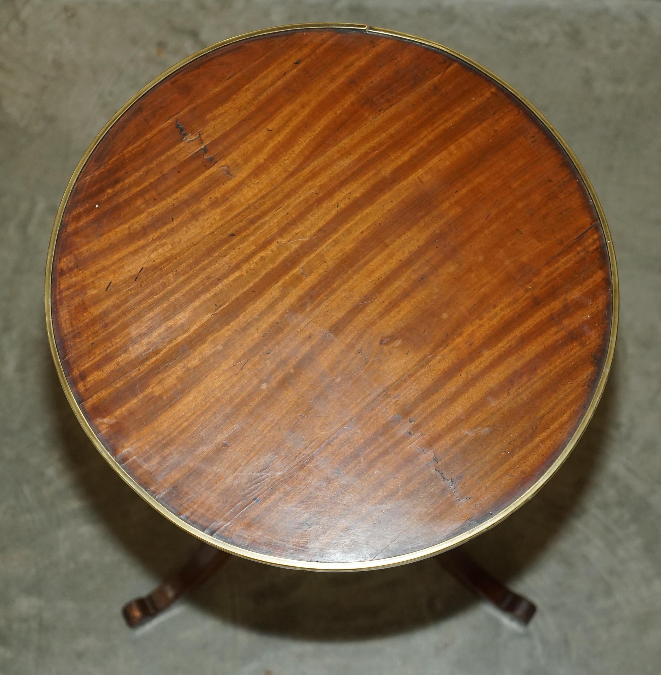 Antique Victorian Hardwood & Brass Round Military Campaign Side End Table For Sale 1