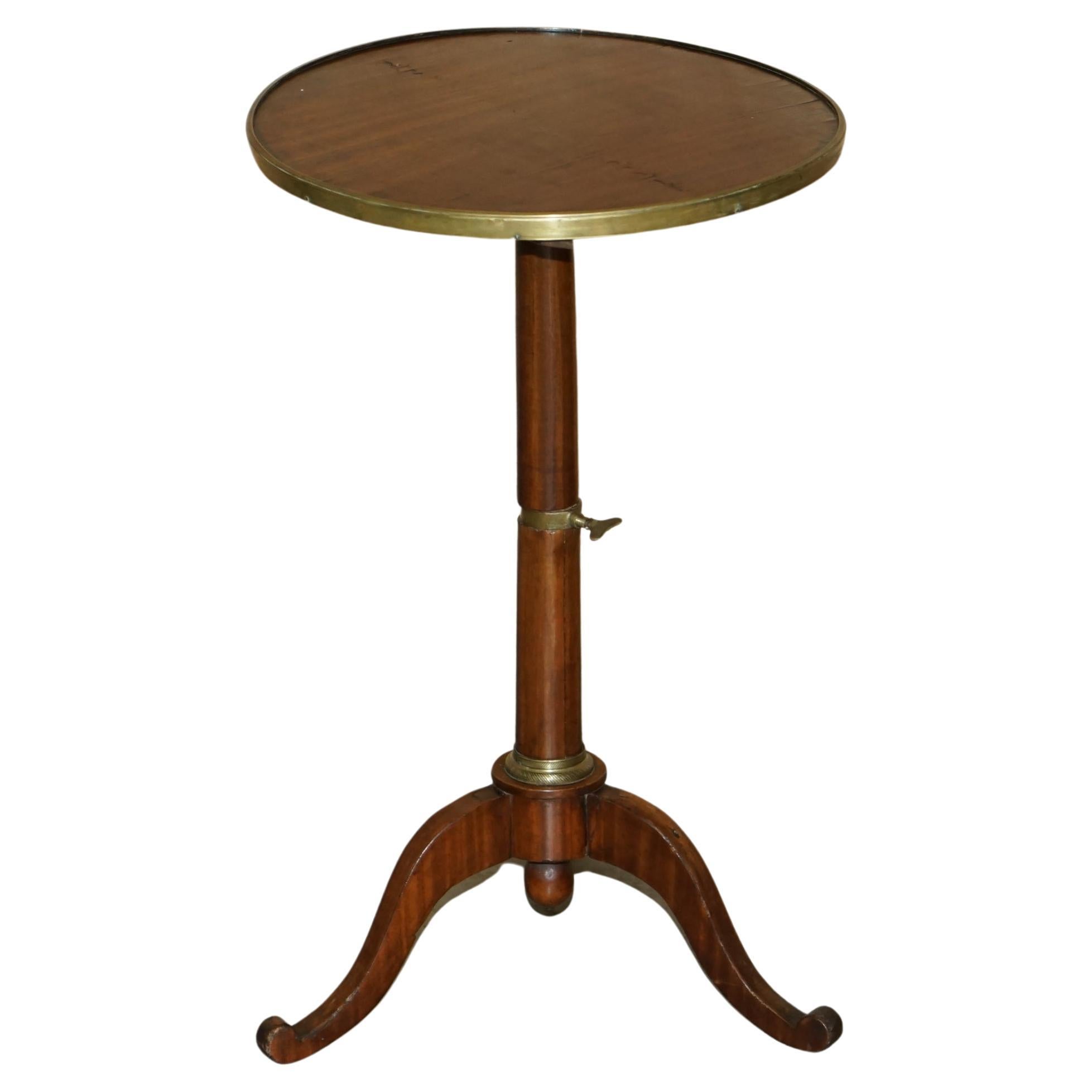 Antique Victorian Hardwood & Brass Round Military Campaign Side End Table For Sale
