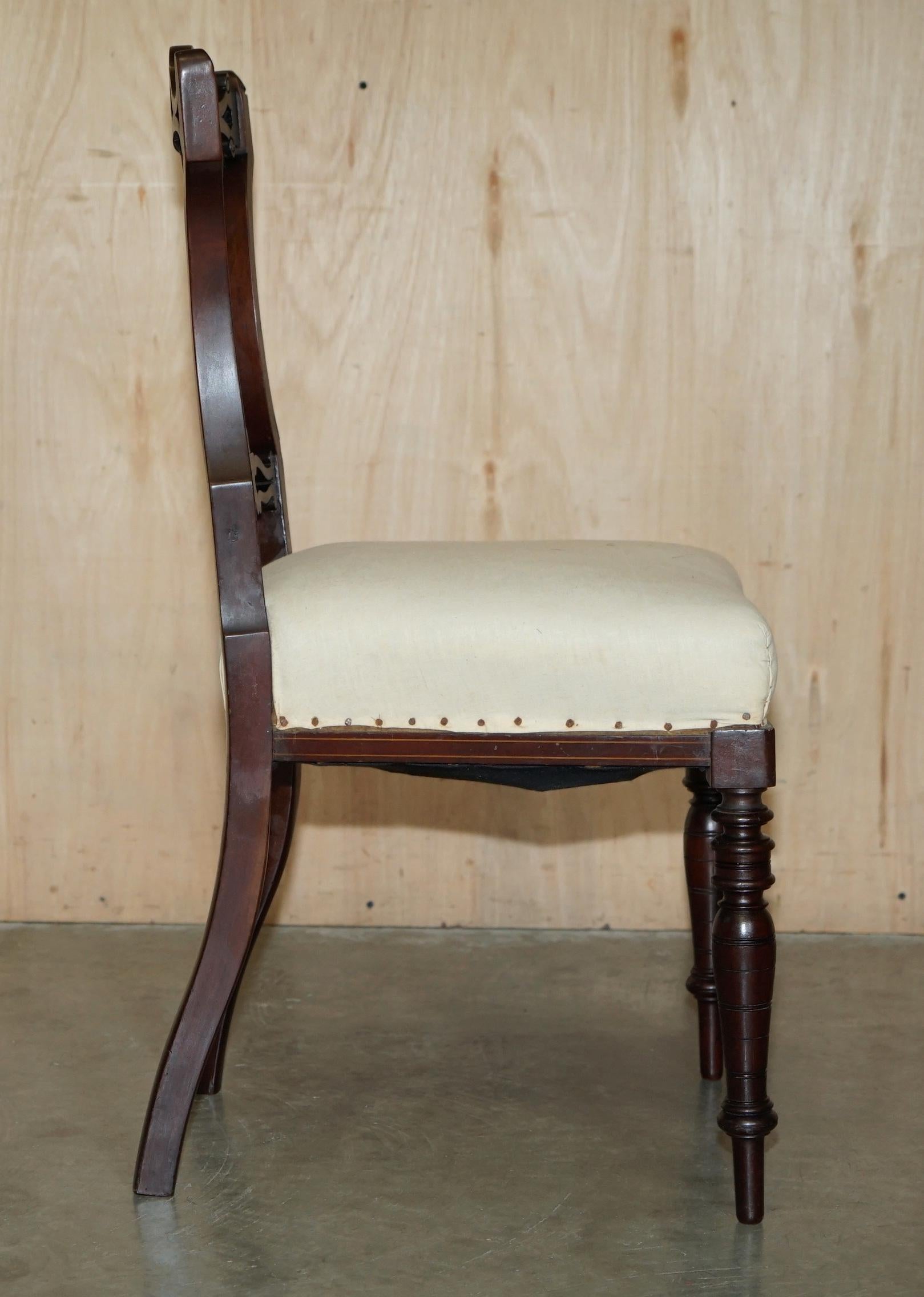 ANTIQUE VICTORIAN HARDWOOD SALON CHAIR WITH STUNNING INLAiD BACK PANEL For Sale 5