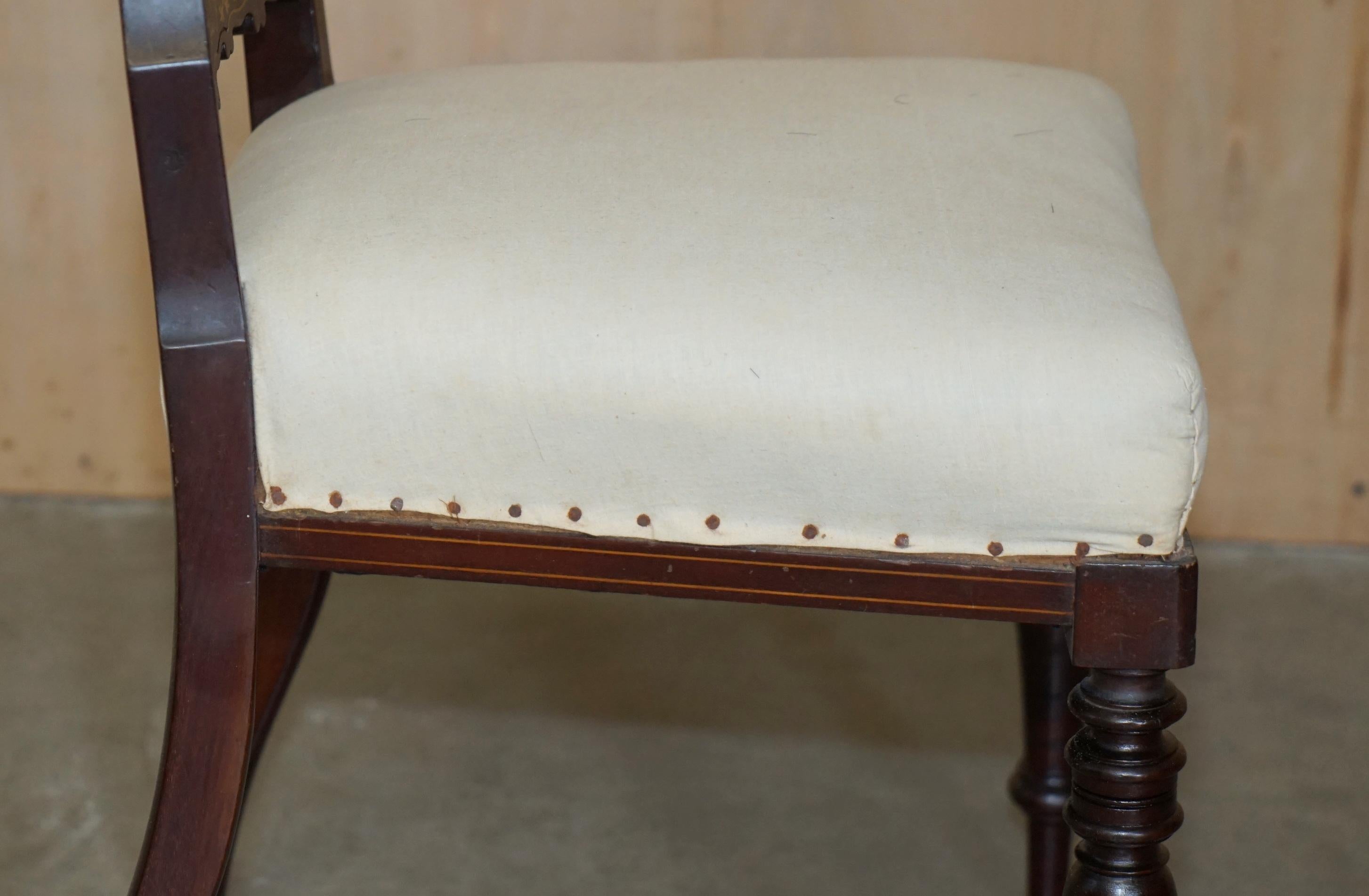 ANTIQUE VICTORIAN HARDWOOD SALON CHAIR WITH STUNNING INLAiD BACK PANEL For Sale 7