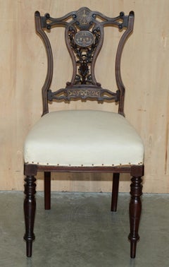 ANTIQUE VICTORIAN HARDWOOD SALON CHAIR WITH STUNNING INLAiD BACK PANEL