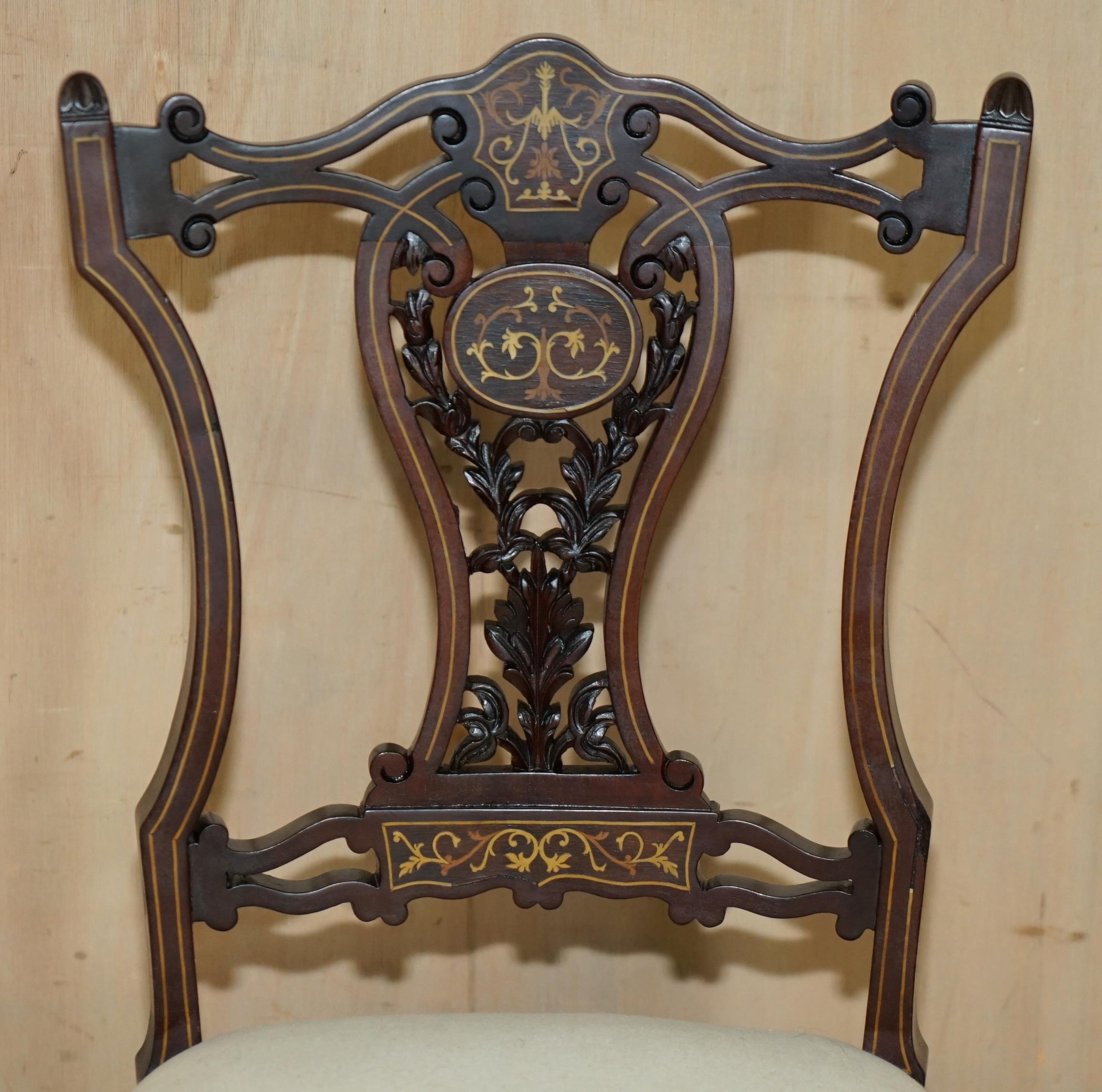 Victorian ANTIQUE VICTORIAN HARDWOOD SALON CHAIR WITH STUNNING INLAiD BACK PANEL For Sale