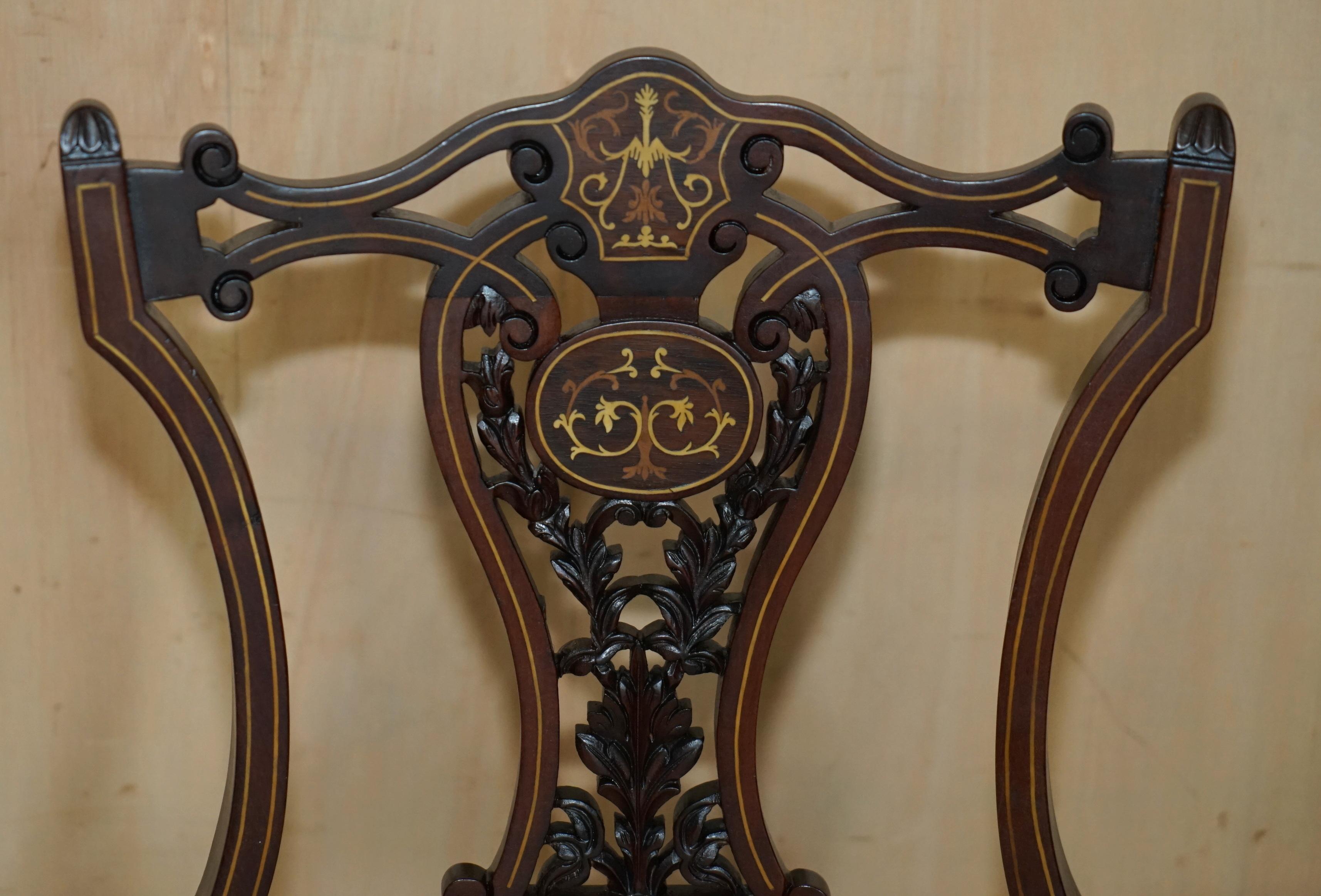 English ANTIQUE VICTORIAN HARDWOOD SALON CHAIR WITH STUNNING INLAiD BACK PANEL For Sale