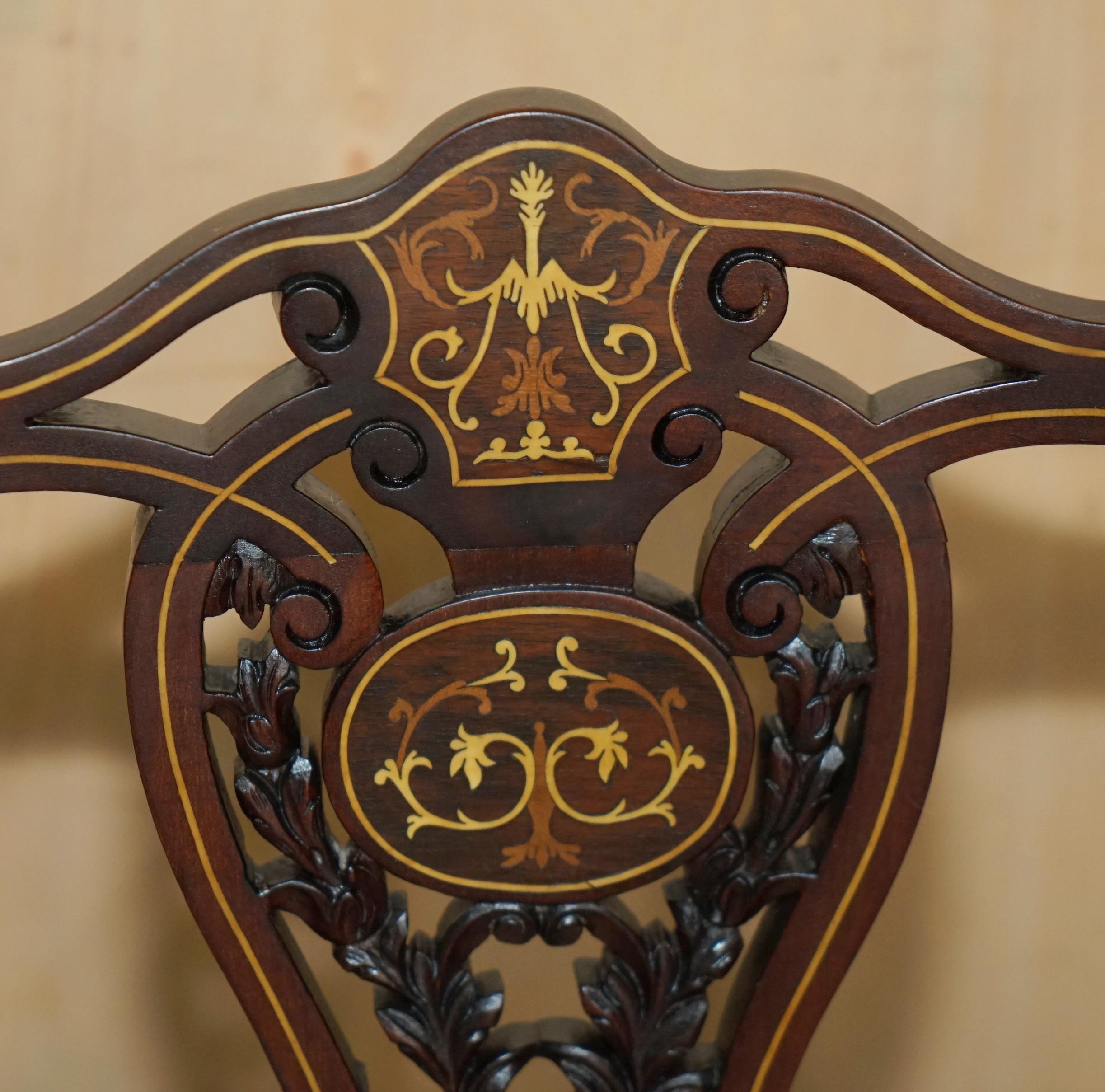 ANTIQUE VICTORIAN HARDWOOD SALON CHAIR WITH STUNNING INLAiD BACK PANEL In Good Condition For Sale In West Sussex, Pulborough