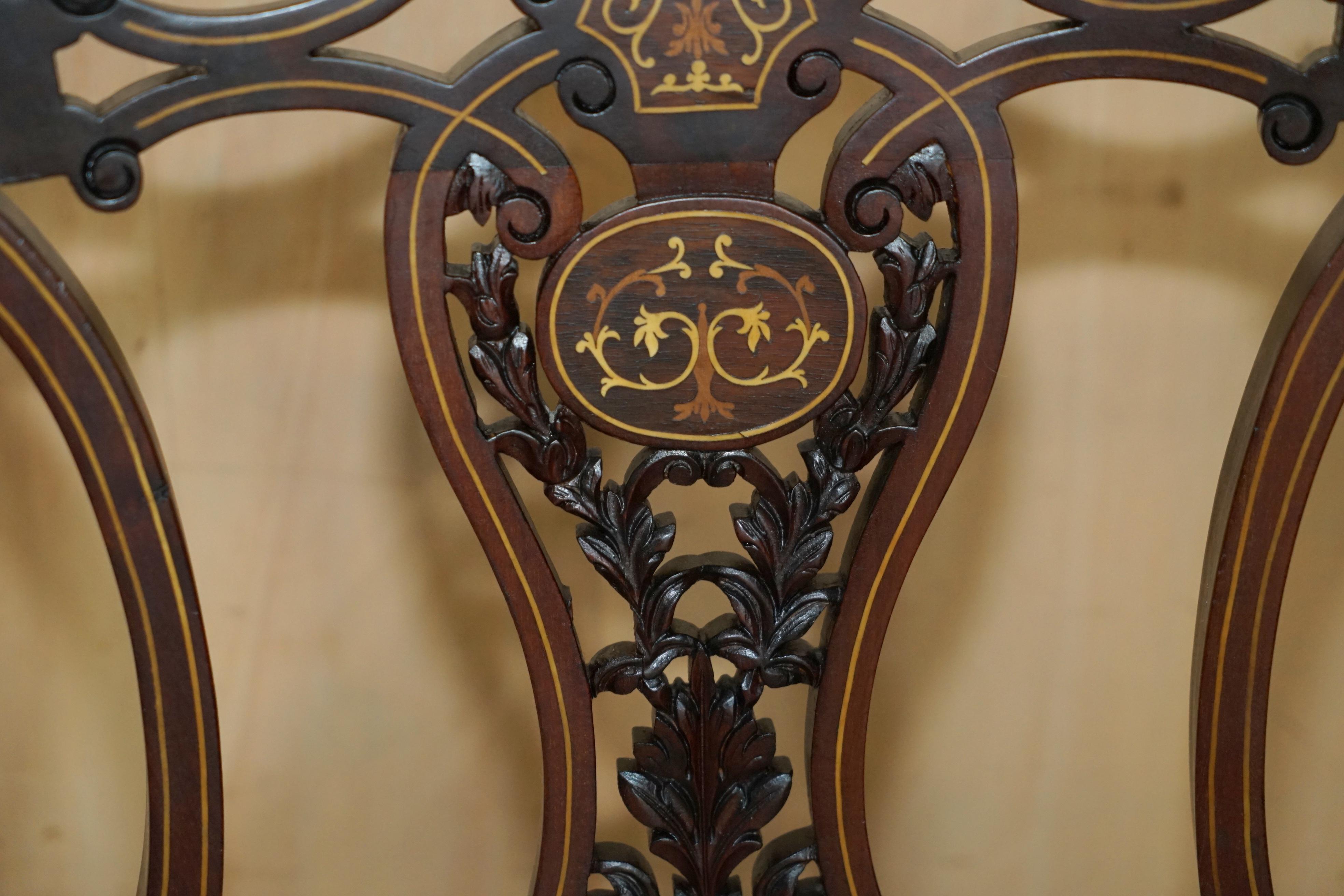 19th Century ANTIQUE VICTORIAN HARDWOOD SALON CHAIR WITH STUNNING INLAiD BACK PANEL For Sale