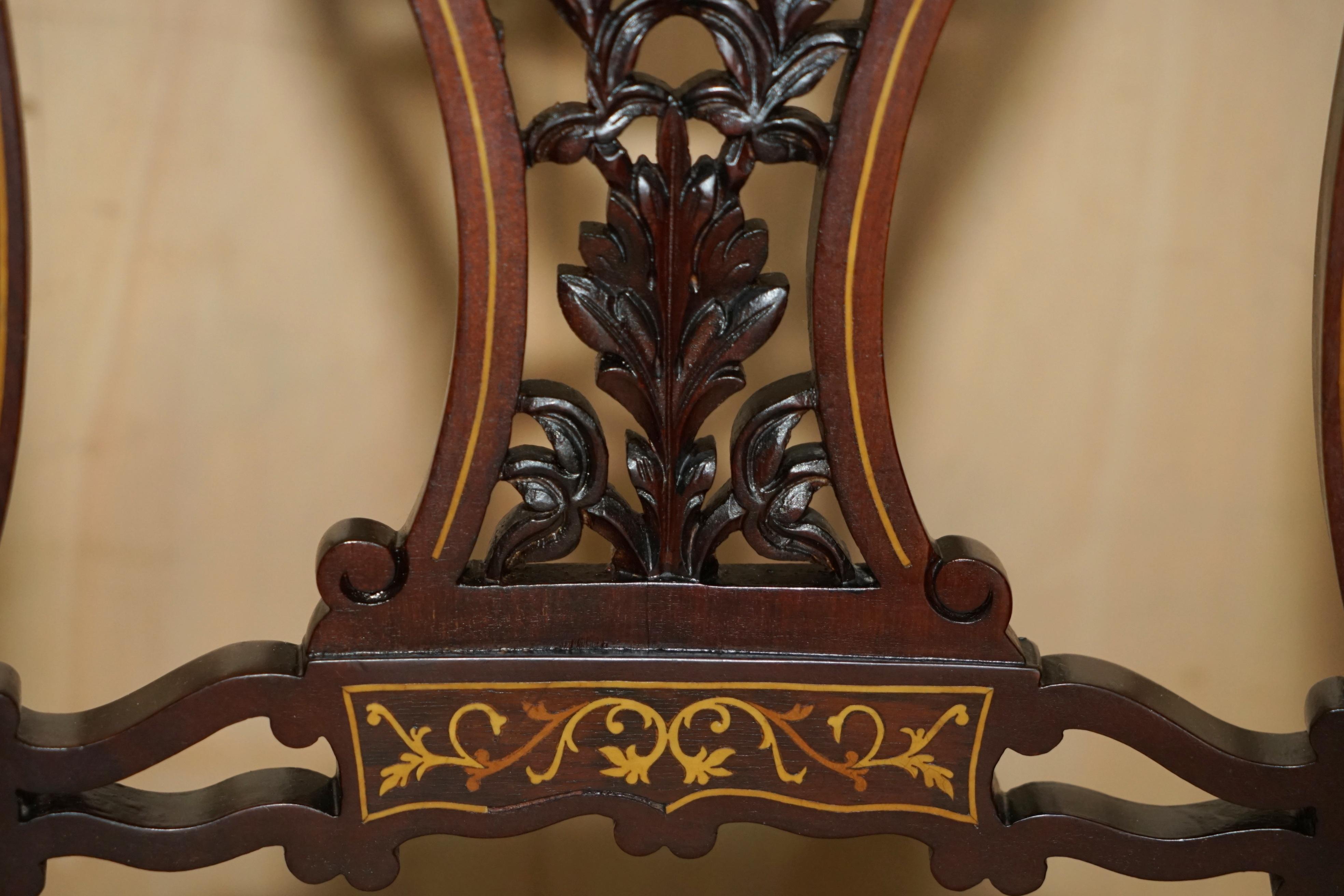Upholstery ANTIQUE VICTORIAN HARDWOOD SALON CHAIR WITH STUNNING INLAiD BACK PANEL For Sale