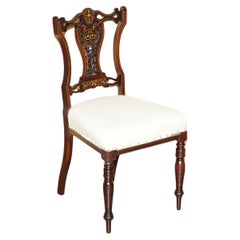 Chaise de salon victorienne ancienne en bois dur avec pantalon à dos incrusté