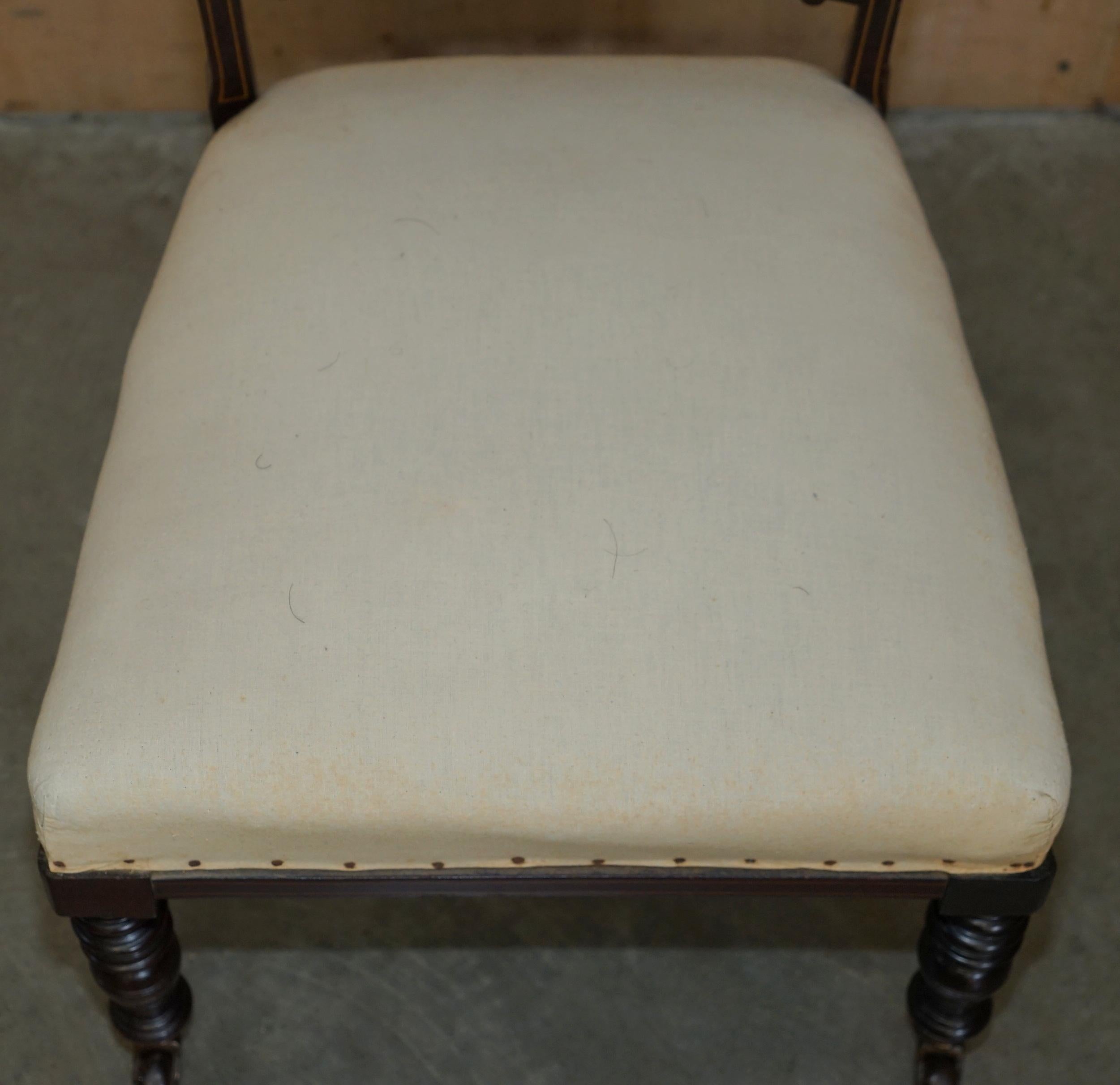 ANTIQUE VICTORIAN HARDWOOD SALON NURSING CHAIR WITH STUNNiNG INLAID BACK PANEL For Sale 3