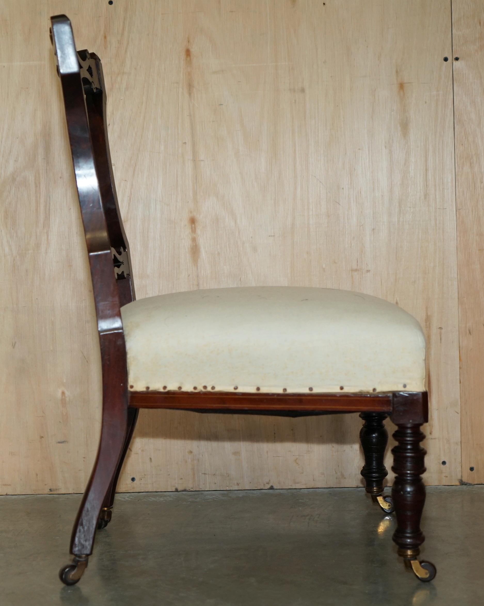 ANTIQUE VICTORIAN HARDWOOD SALON NURSING CHAIR WITH STUNNiNG INLAID BACK PANEL For Sale 7