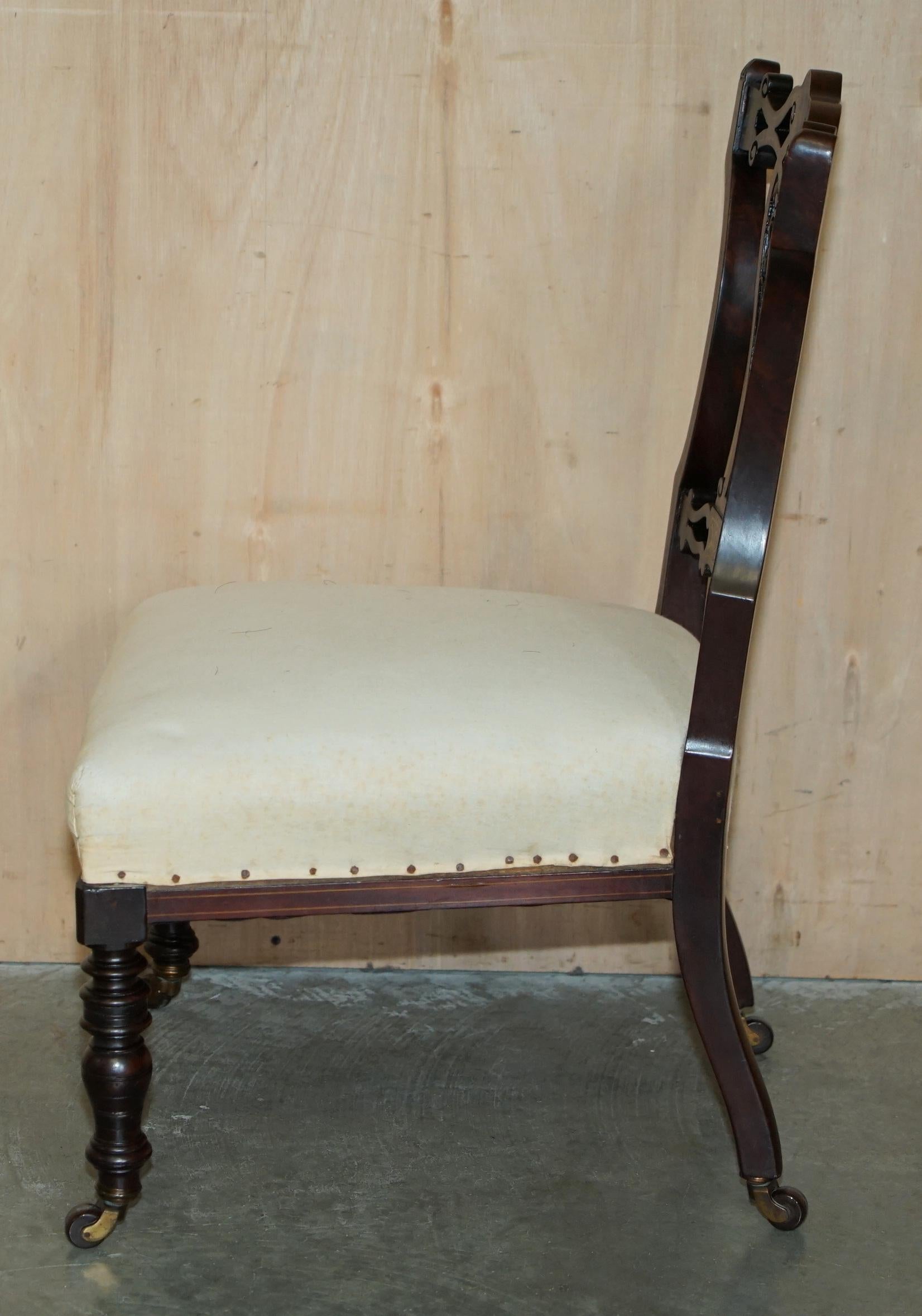 ANTIQUE VICTORIAN HARDWOOD SALON NURSING CHAIR WITH STUNNiNG INLAID BACK PANEL For Sale 11