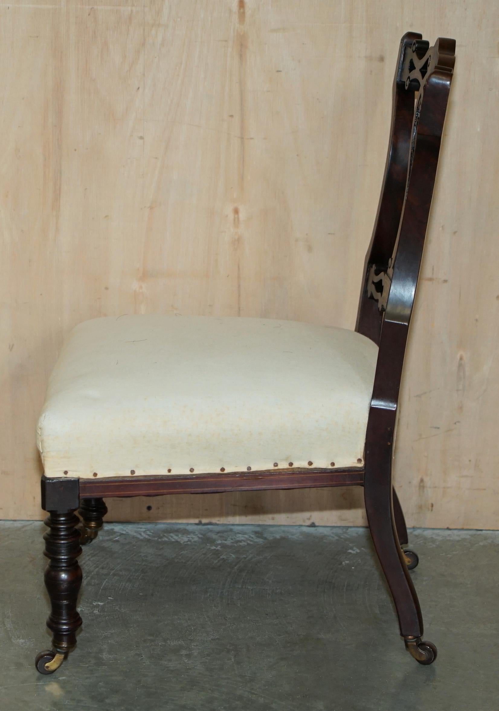 ANTIQUE VICTORIAN HARDWOOD SALON NURSING CHAIR WITH STUNNiNG INLAID BACK PANEL For Sale 10