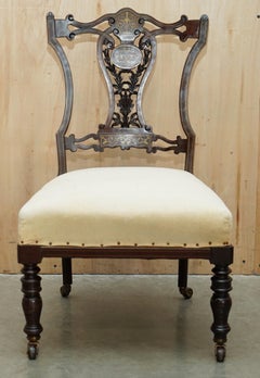 ANTIQUE VICTORIAN HARDWOOD SALON NURSING CHAIR WITH STUNNiNG INLAID BACK PANEL