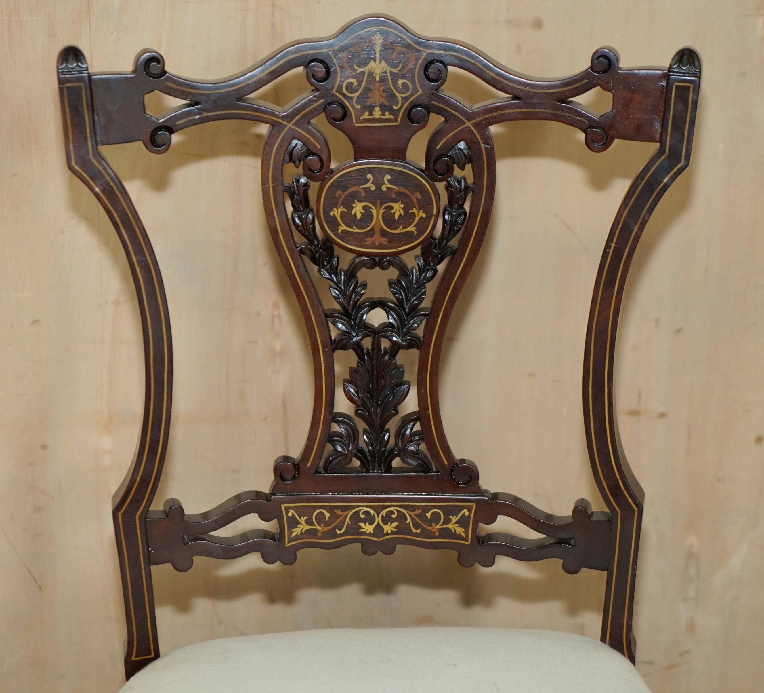 Victorian ANTIQUE VICTORIAN HARDWOOD SALON NURSING CHAIR WITH STUNNiNG INLAID BACK PANEL For Sale